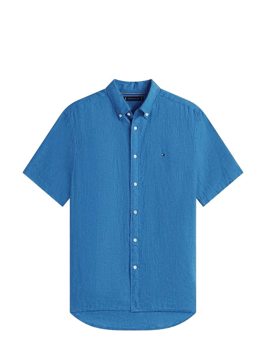 Tommy Hilfiger - PIGMENT DYED LINEN RF SHIRT S/S - kurzarmhemden - blue orbit - 1