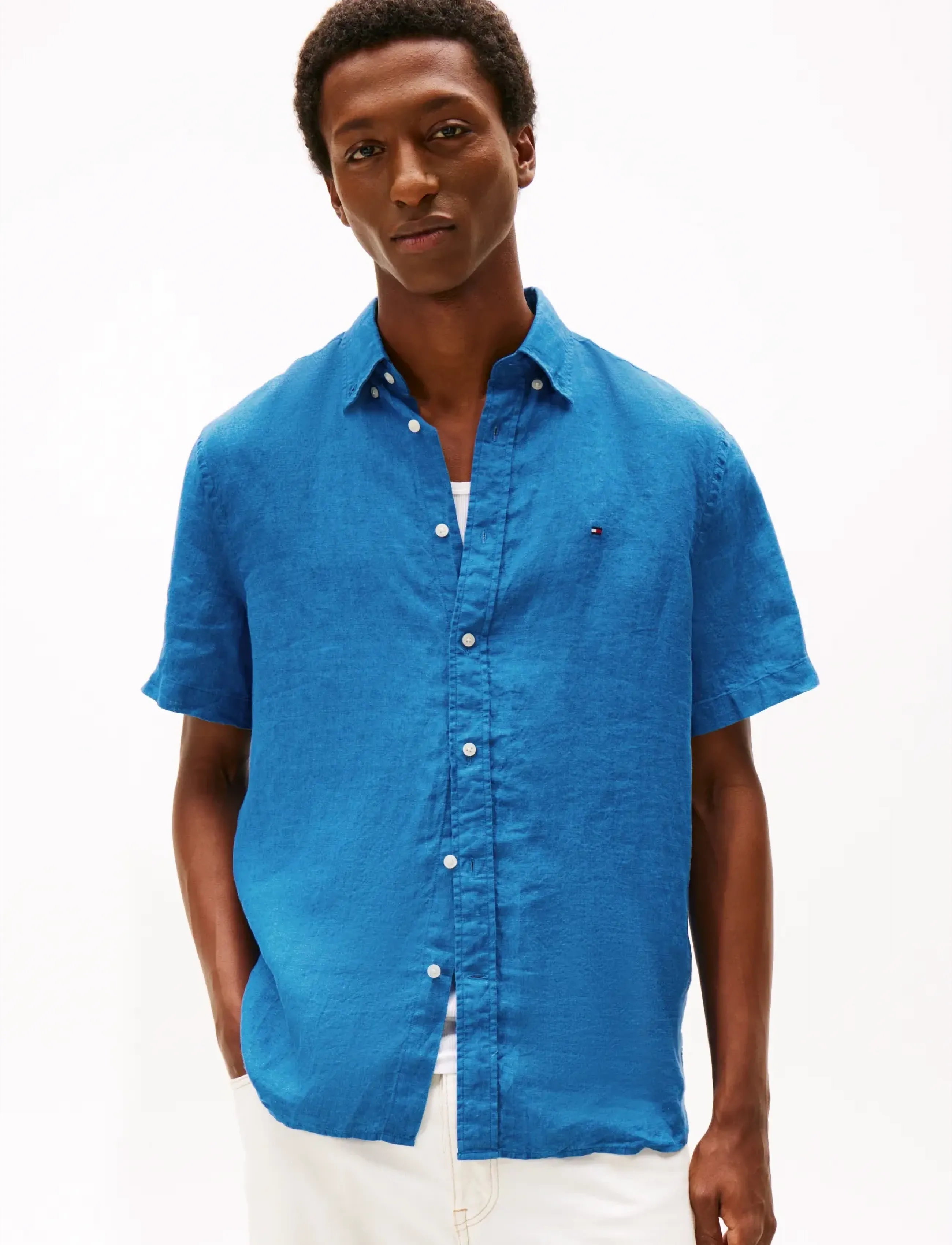 Tommy Hilfiger PIGMENT DYED LINEN RF SHIRT S/S - Kleidung - BLUE ORBIT / blue
