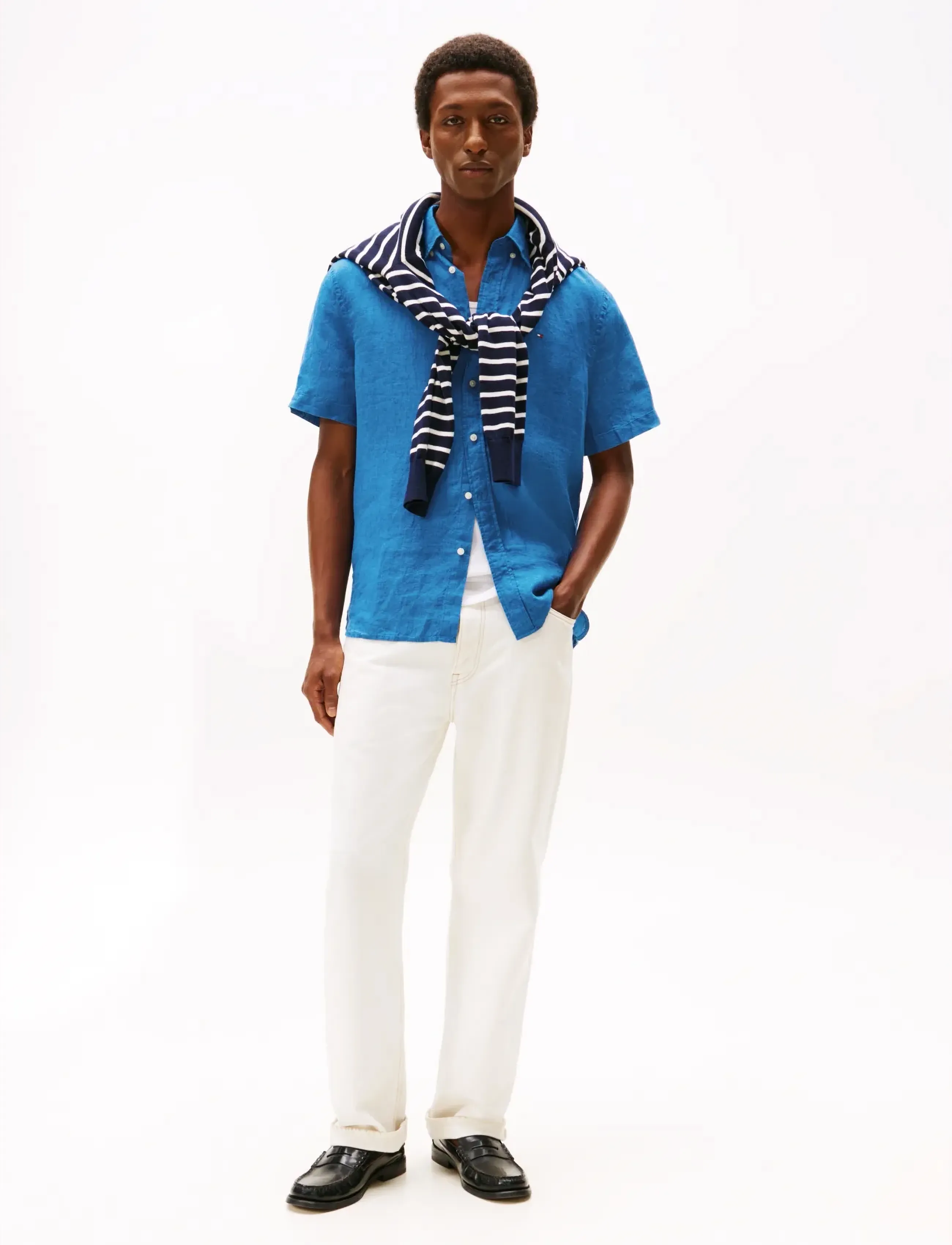 Tommy Hilfiger - PIGMENT DYED LINEN RF SHIRT S/S - kortærmede skjorter - blue orbit - 3