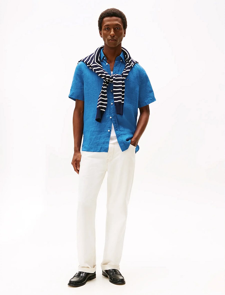 Tommy Hilfiger - PIGMENT DYED LINEN RF SHIRT S/S - kurzarmhemden - blue orbit - 3
