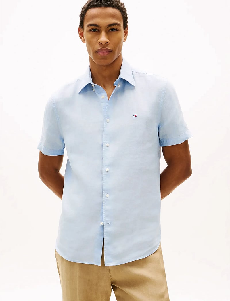 Tommy Hilfiger - PIGMENT DYED LINEN RF SHIRT S/S - kortärmade skjortor - breezy blue - 0
