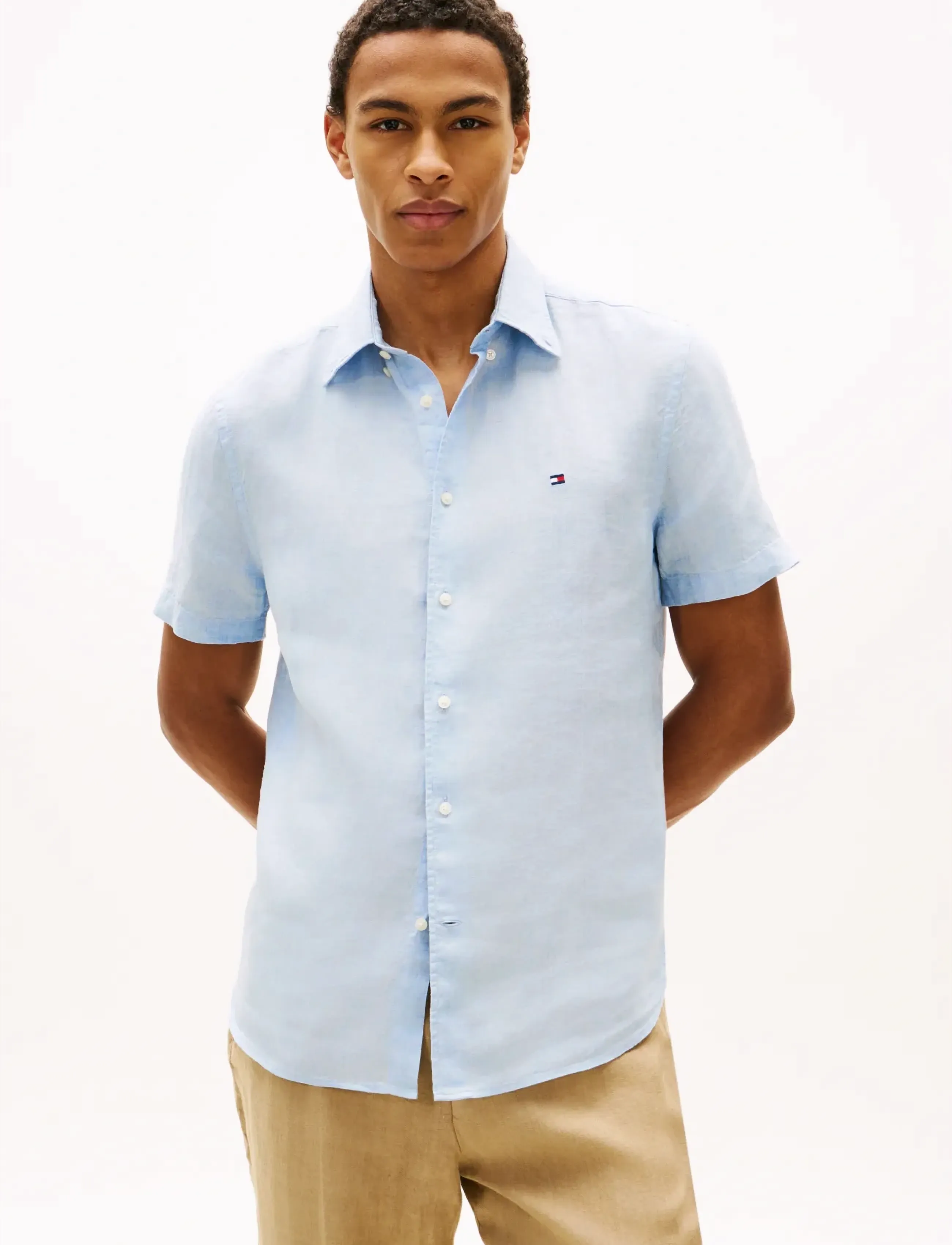 Tommy Hilfiger PIGMENT DYED LINEN RF SHIRT S/S - Kleidung - BREEZY BLUE / blue