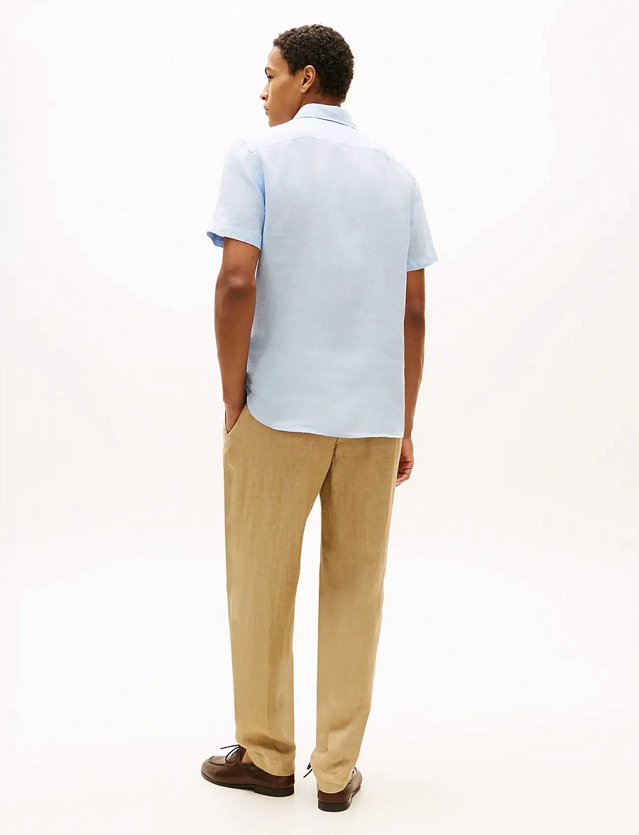 Tommy Hilfiger - PIGMENT DYED LINEN RF SHIRT S/S - kurzarmhemden - breezy blue - 2