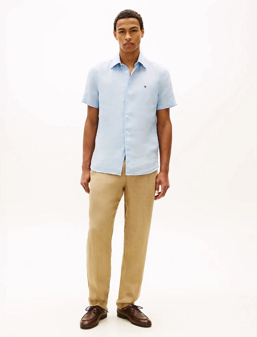 Tommy Hilfiger - PIGMENT DYED LINEN RF SHIRT S/S - kurzarmhemden - breezy blue - 3