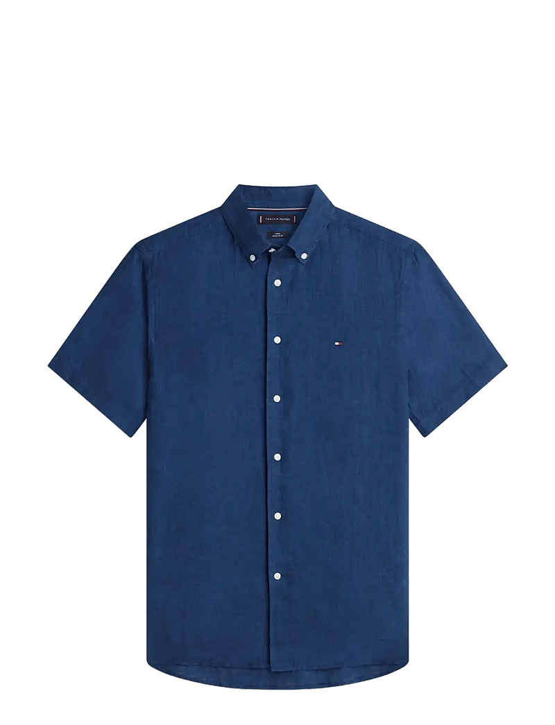 Tommy Hilfiger - PIGMENT DYED LINEN RF SHIRT S/S - kortärmade skjortor - carbon navy - 1