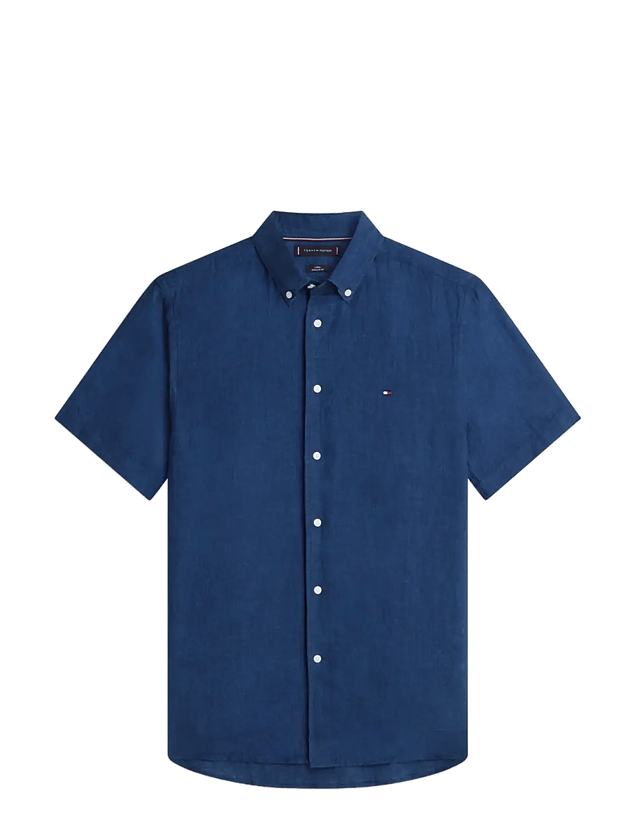 Tommy Hilfiger - PIGMENT DYED LINEN RF SHIRT S/S - kurzarmhemden - carbon navy - 1