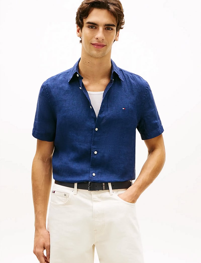 Tommy Hilfiger - PIGMENT DYED LINEN RF SHIRT S/S - kortärmade skjortor - carbon navy - 0