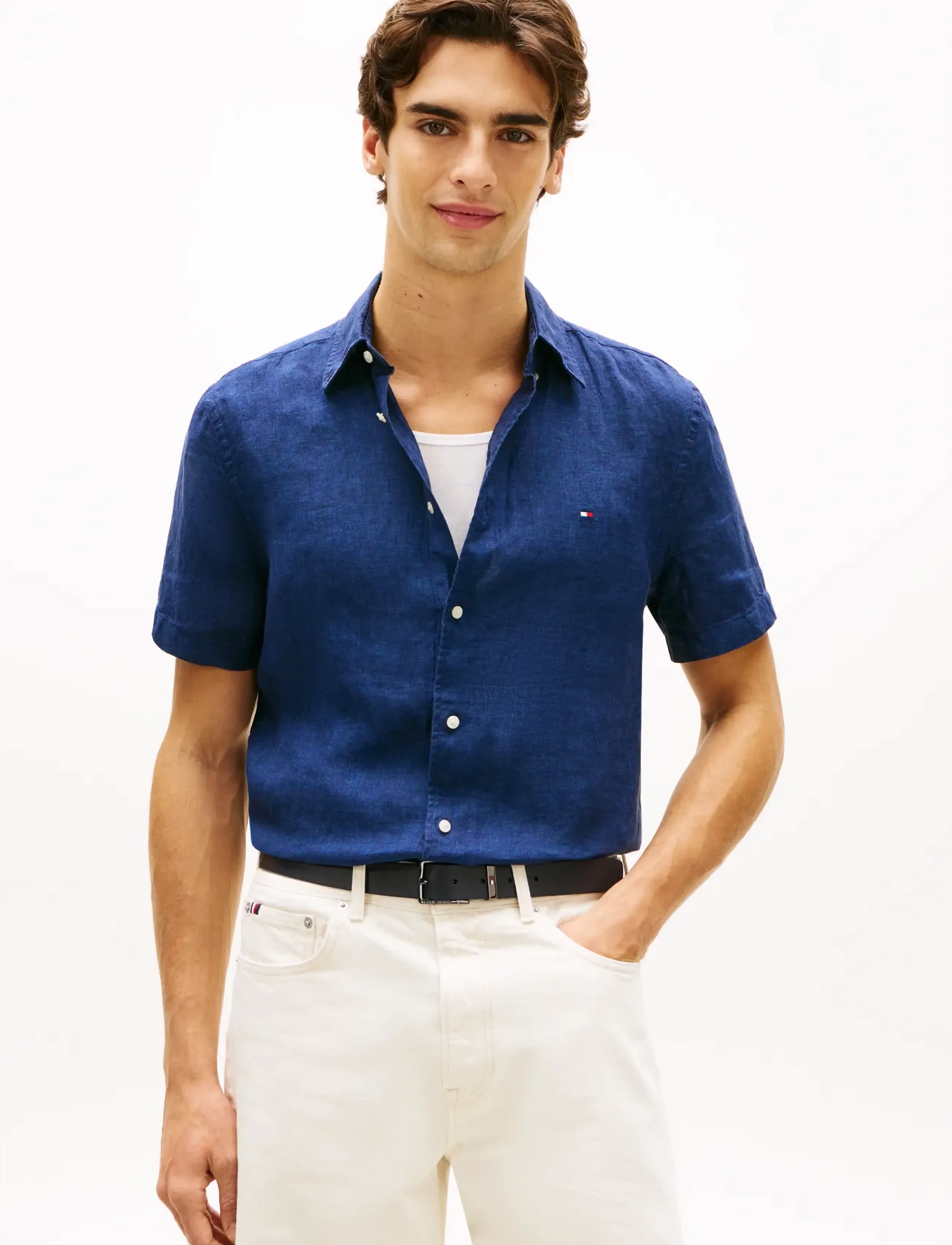 Tommy Hilfiger PIGMENT DYED LINEN RF SHIRT S/S - Skjorter - CARBON NAVY / navy