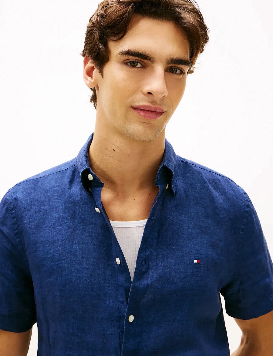 Tommy Hilfiger - PIGMENT DYED LINEN RF SHIRT S/S - kurzarmhemden - carbon navy - 4