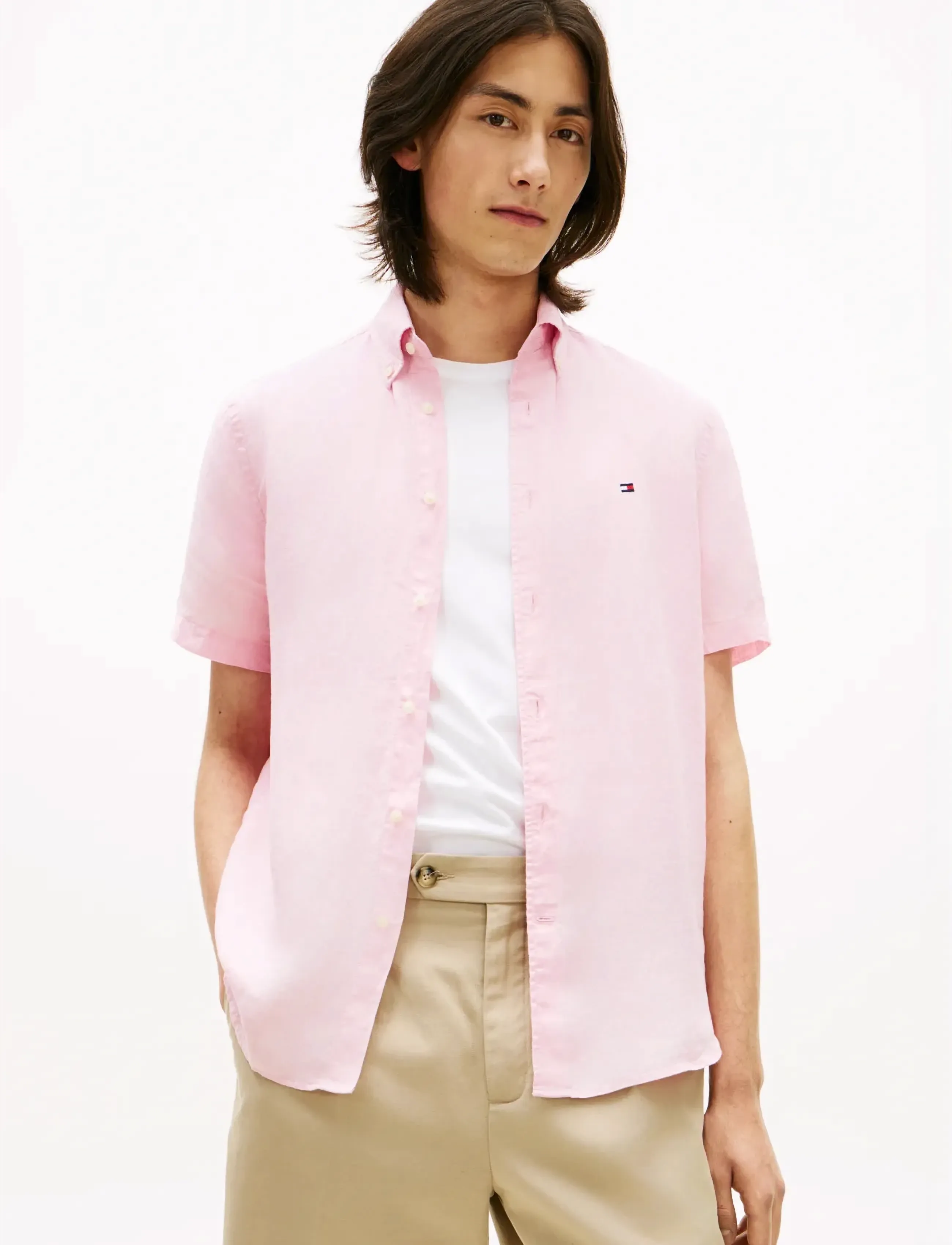 Tommy Hilfiger PIGMENT DYED LINEN RF SHIRT S/S - Kortärmade skjortor - CLASSIC PINK / pink/rose