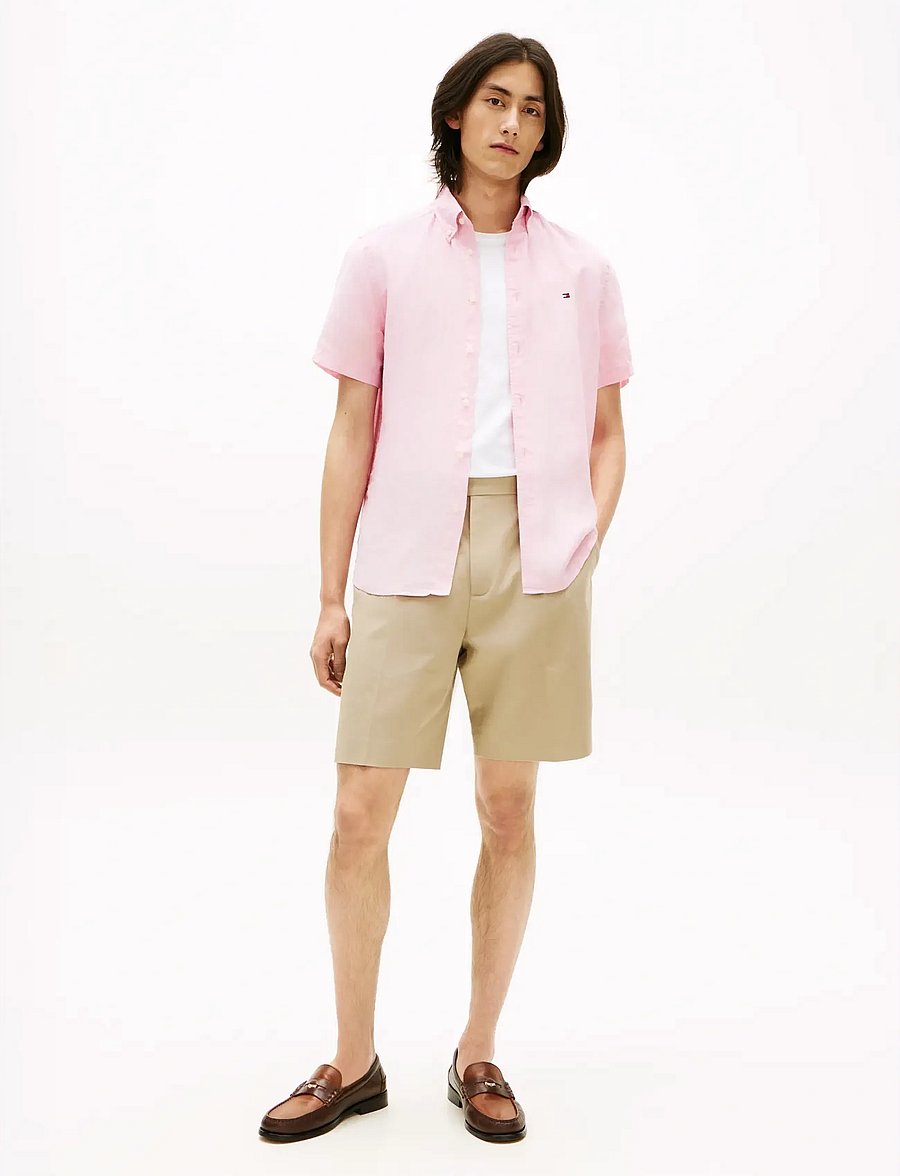 Tommy Hilfiger - PIGMENT DYED LINEN RF SHIRT S/S - kurzarmhemden - classic pink - 3