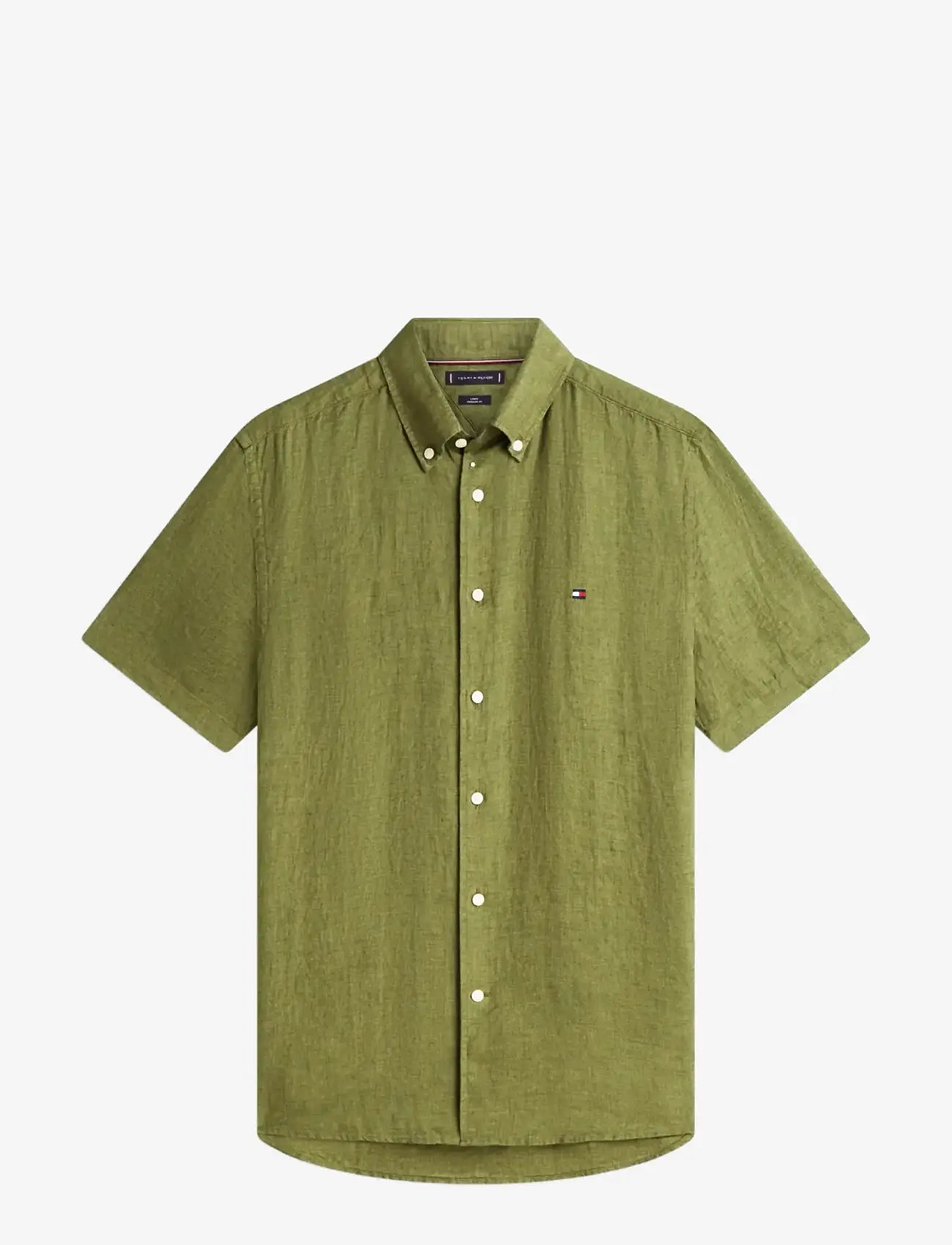 Tommy Hilfiger - PIGMENT DYED LINEN RF SHIRT S/S - kortärmade skjortor - dark artichoke - 1
