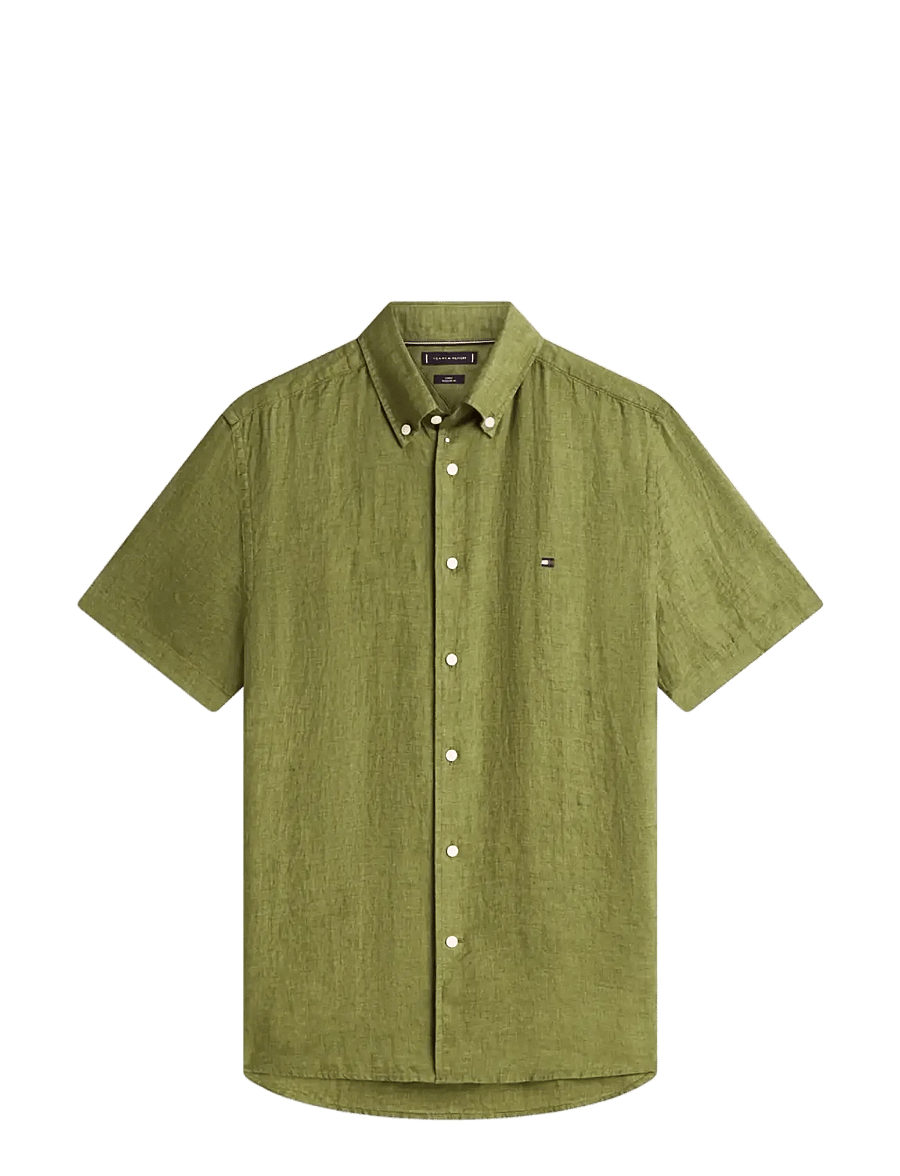 Tommy Hilfiger - PIGMENT DYED LINEN RF SHIRT S/S - kurzarmhemden - dark artichoke - 1