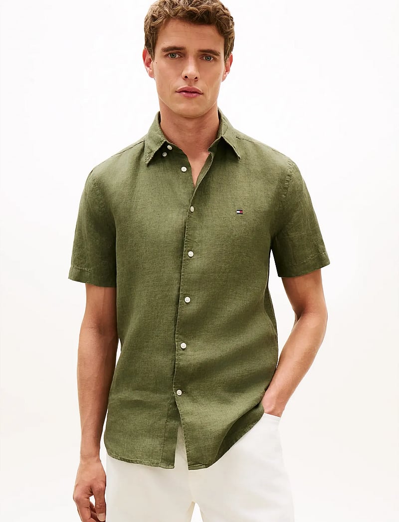 Tommy Hilfiger - PIGMENT DYED LINEN RF SHIRT S/S - kortärmade skjortor - dark artichoke - 0