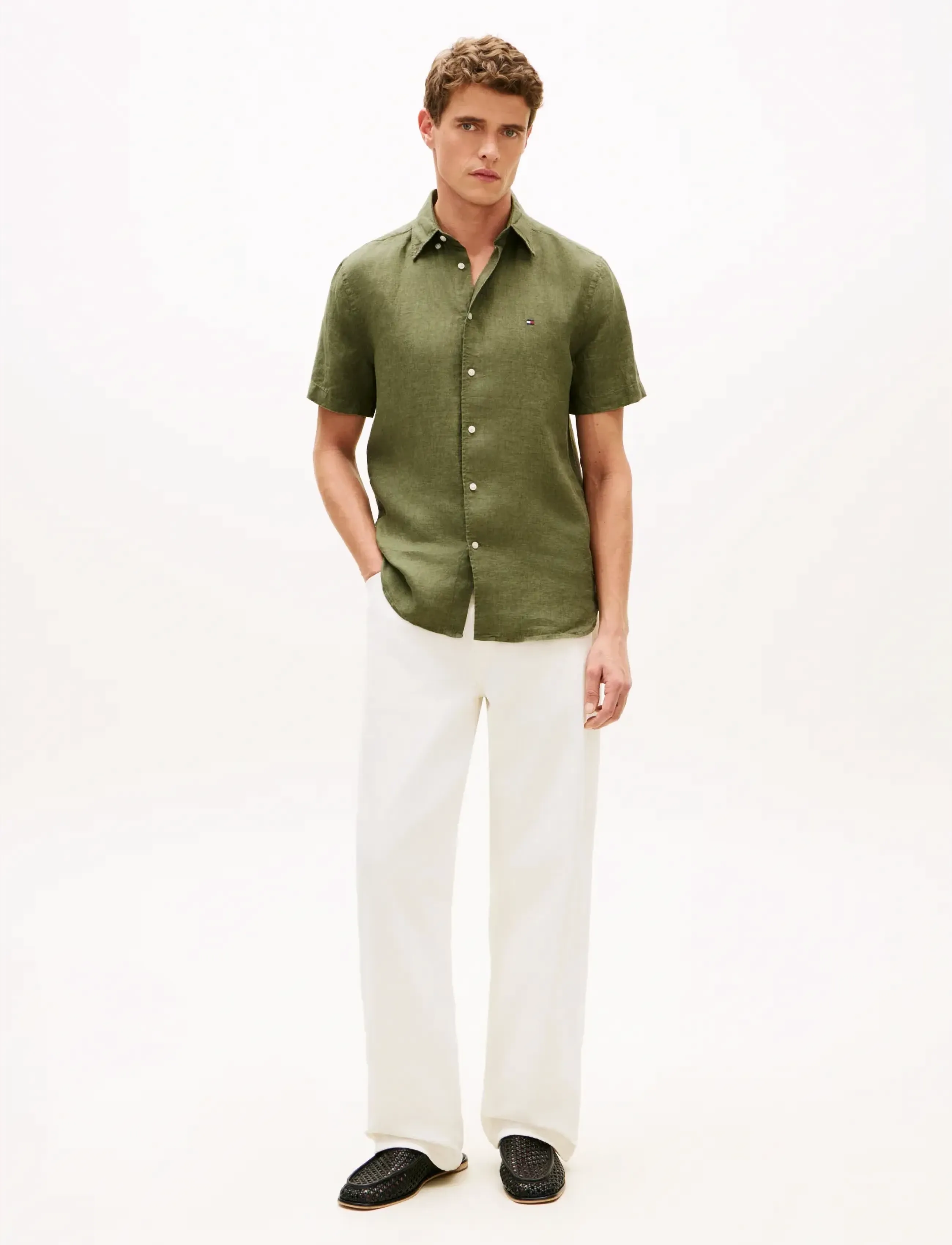 Tommy Hilfiger - PIGMENT DYED LINEN RF SHIRT S/S - kurzarmhemden - dark artichoke - 3