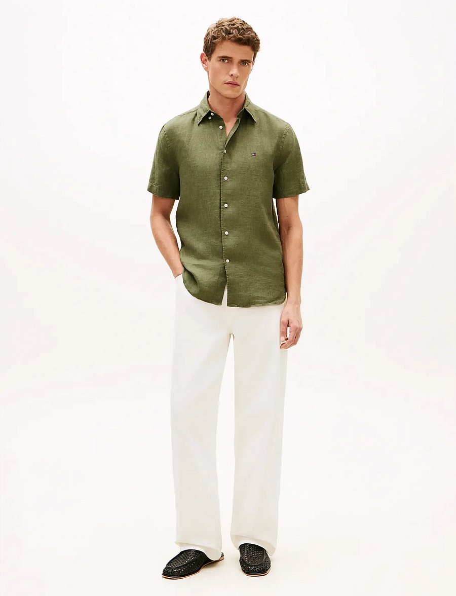Tommy Hilfiger - PIGMENT DYED LINEN RF SHIRT S/S - kurzarmhemden - dark artichoke - 3