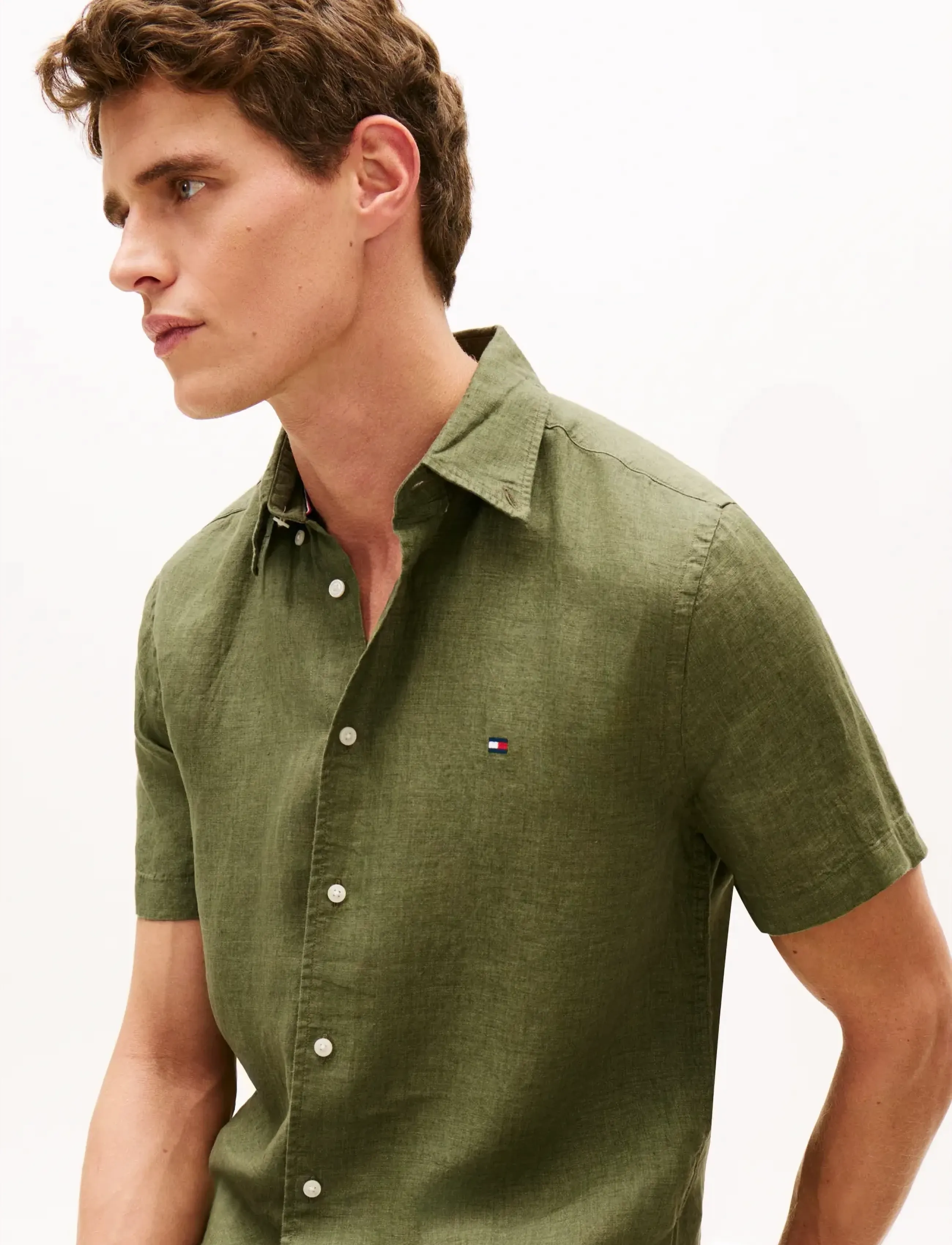 Tommy Hilfiger - PIGMENT DYED LINEN RF SHIRT S/S - kurzarmhemden - dark artichoke - 4