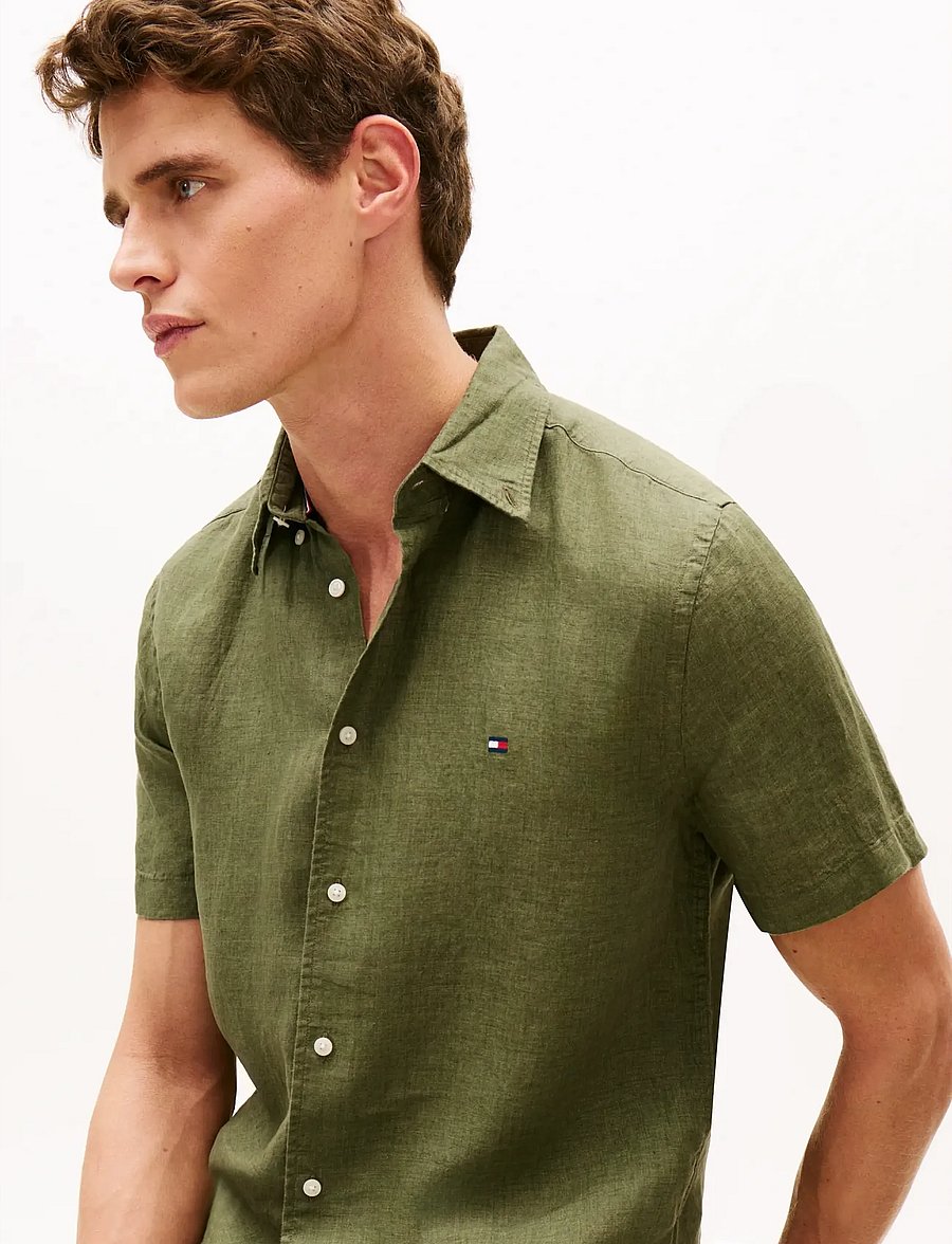 Tommy Hilfiger - PIGMENT DYED LINEN RF SHIRT S/S - kurzarmhemden - dark artichoke - 4