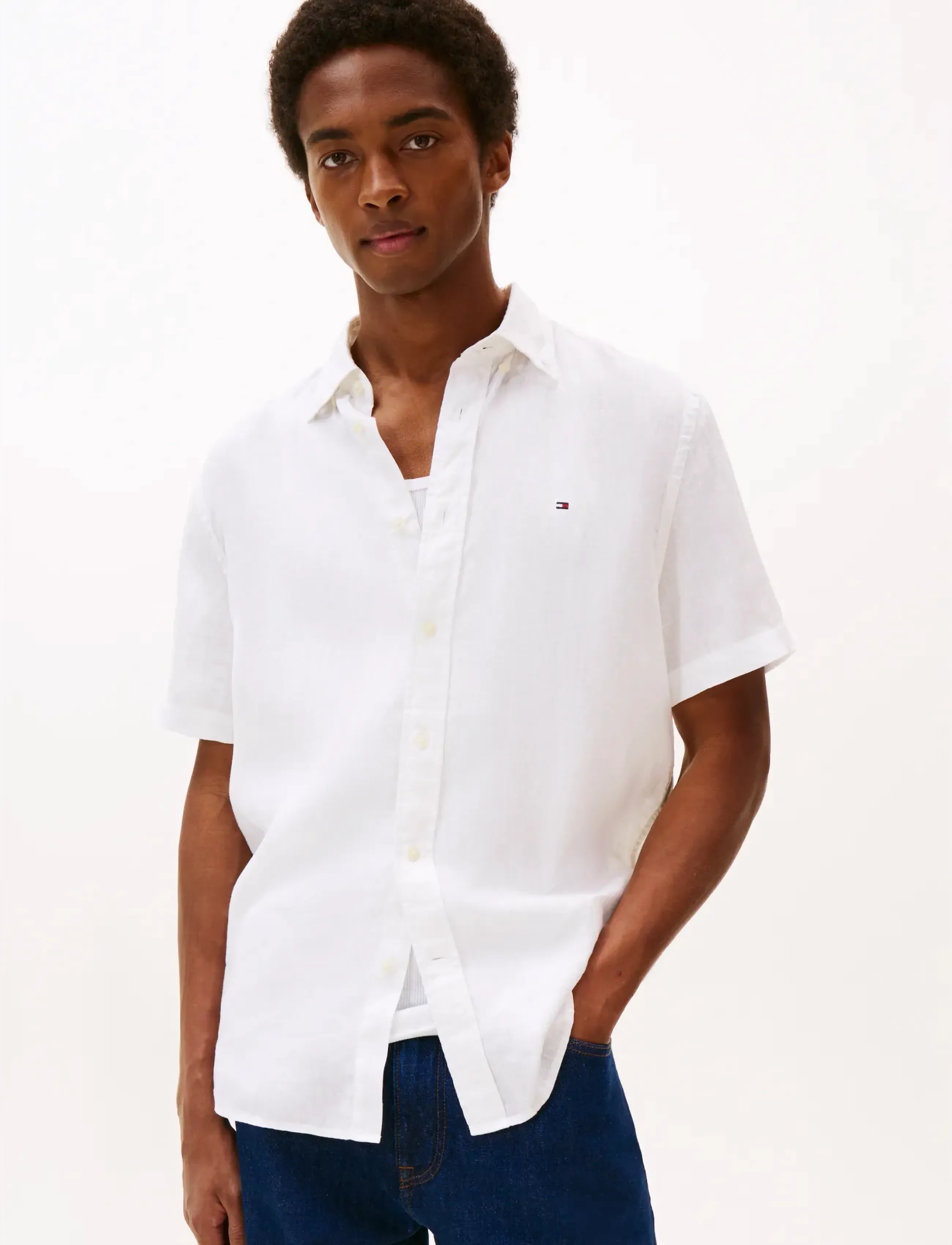 Tommy Hilfiger PIGMENT DYED LINEN RF SHIRT S/S - Tommy Hilfiger - WHITE / white