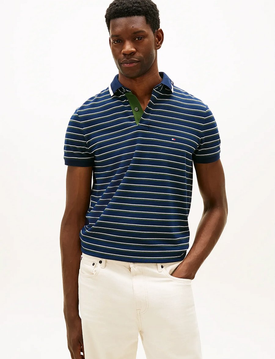 Tommy Hilfiger - PIQUE GRAFIC COLLAR REG POLO - kurzärmelig - dark night navy artic spruce - 0