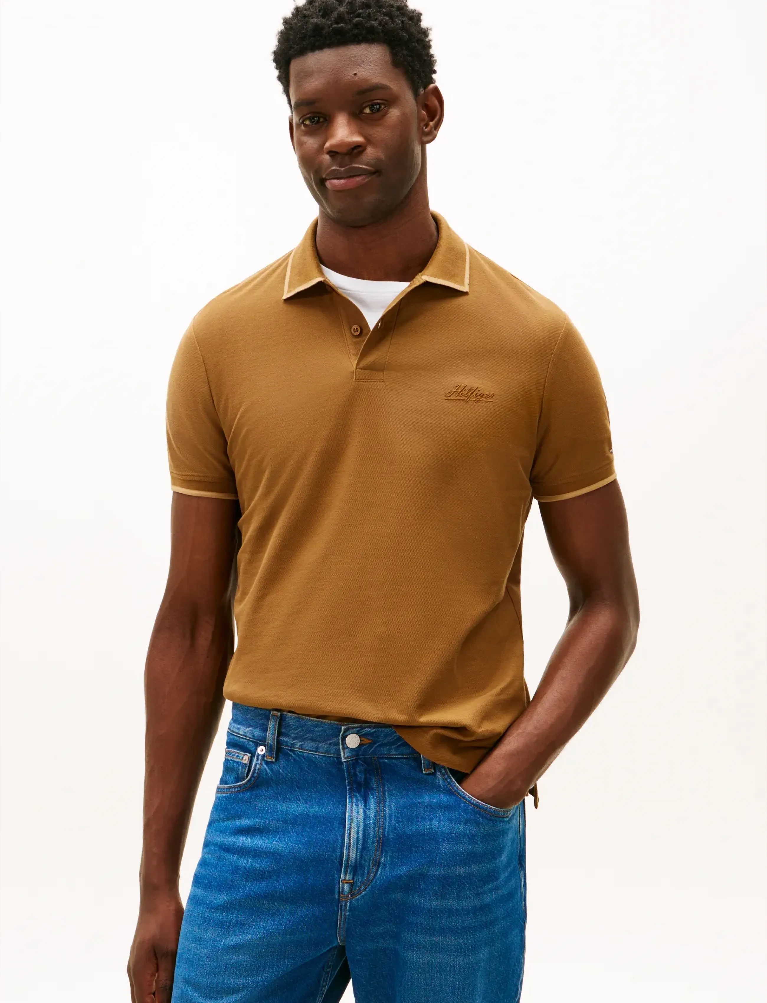 Tommy Hilfiger TWILL EMBRO LOGO REG POLO - Last chance - HIGHLAND KHAKI / brown