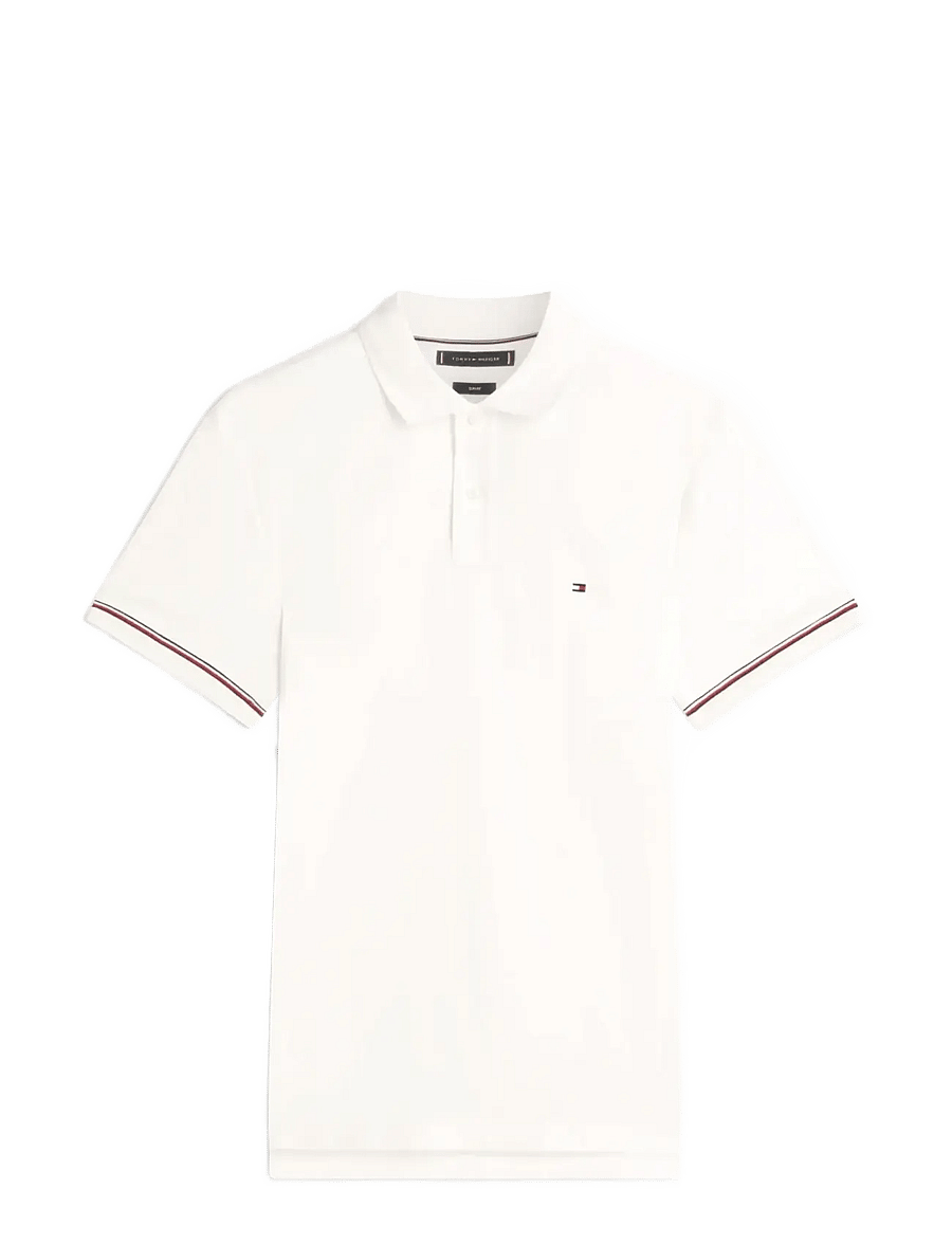 Tommy Hilfiger - LIQUID COTTON RWB CUFF SLIM POLO - short-sleeved polos - ecru - 1
