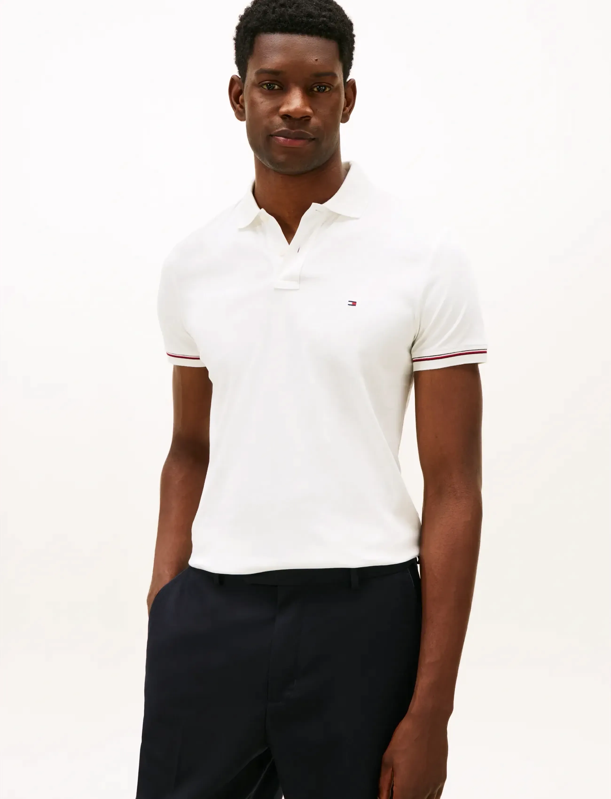 Tommy Hilfiger LIQUID COTTON RWB CUFF SLIM POLO - Poloshirts - ECRU / white