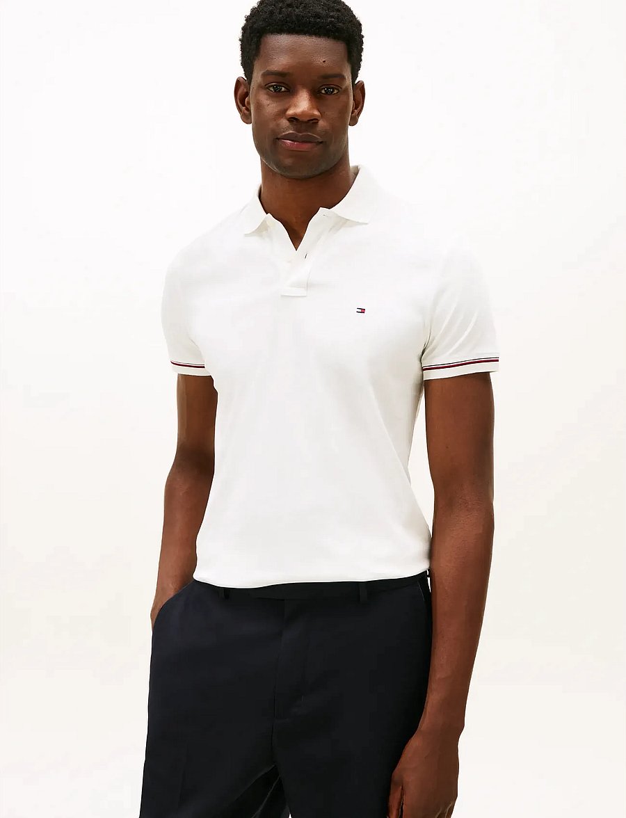 Tommy Hilfiger - LIQUID COTTON RWB CUFF SLIM POLO - short-sleeved polos - ecru - 0