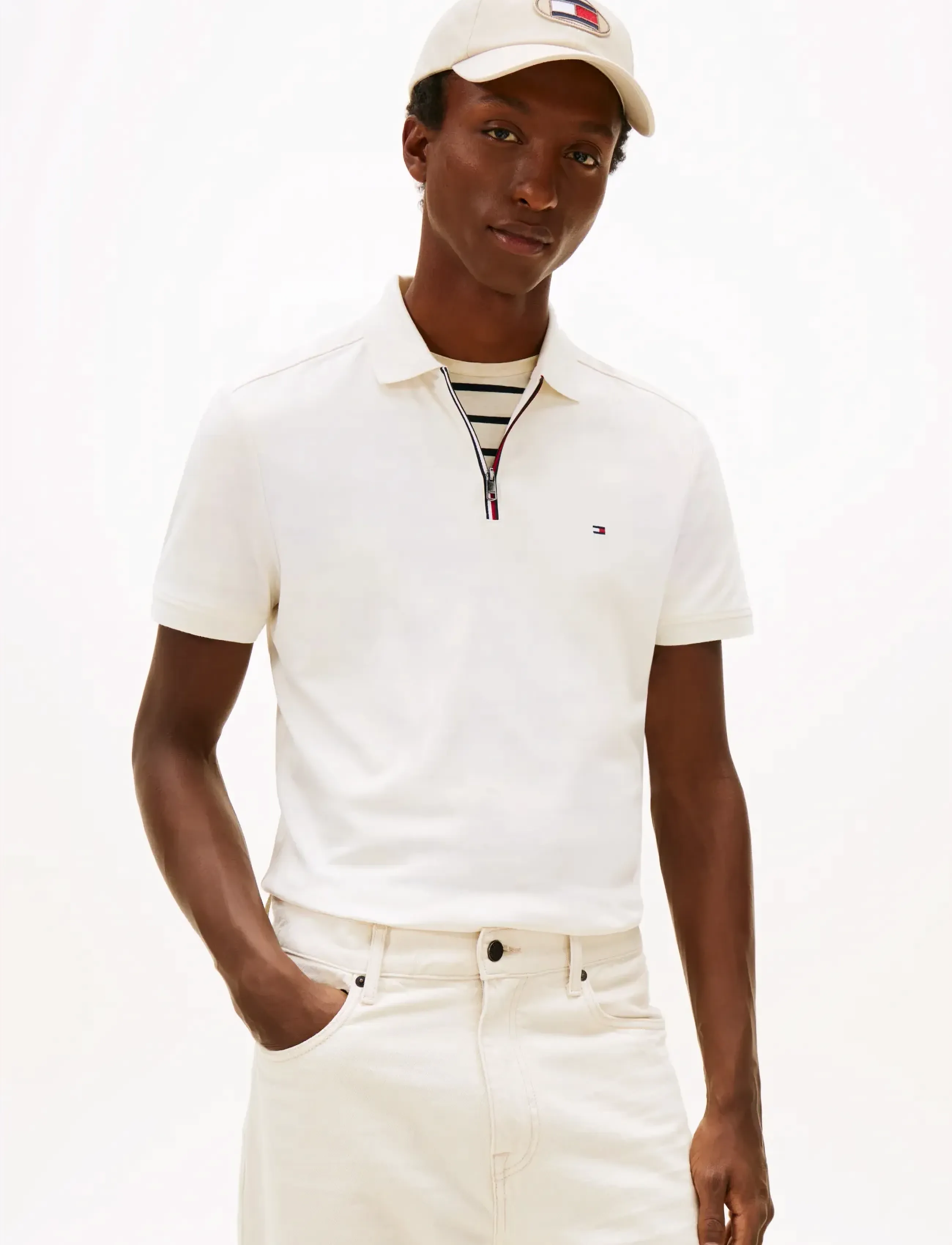Tommy Hilfiger LIQUID COTTON RWB ZIP REG POLO - Klær - IVORY PETAL / cream
