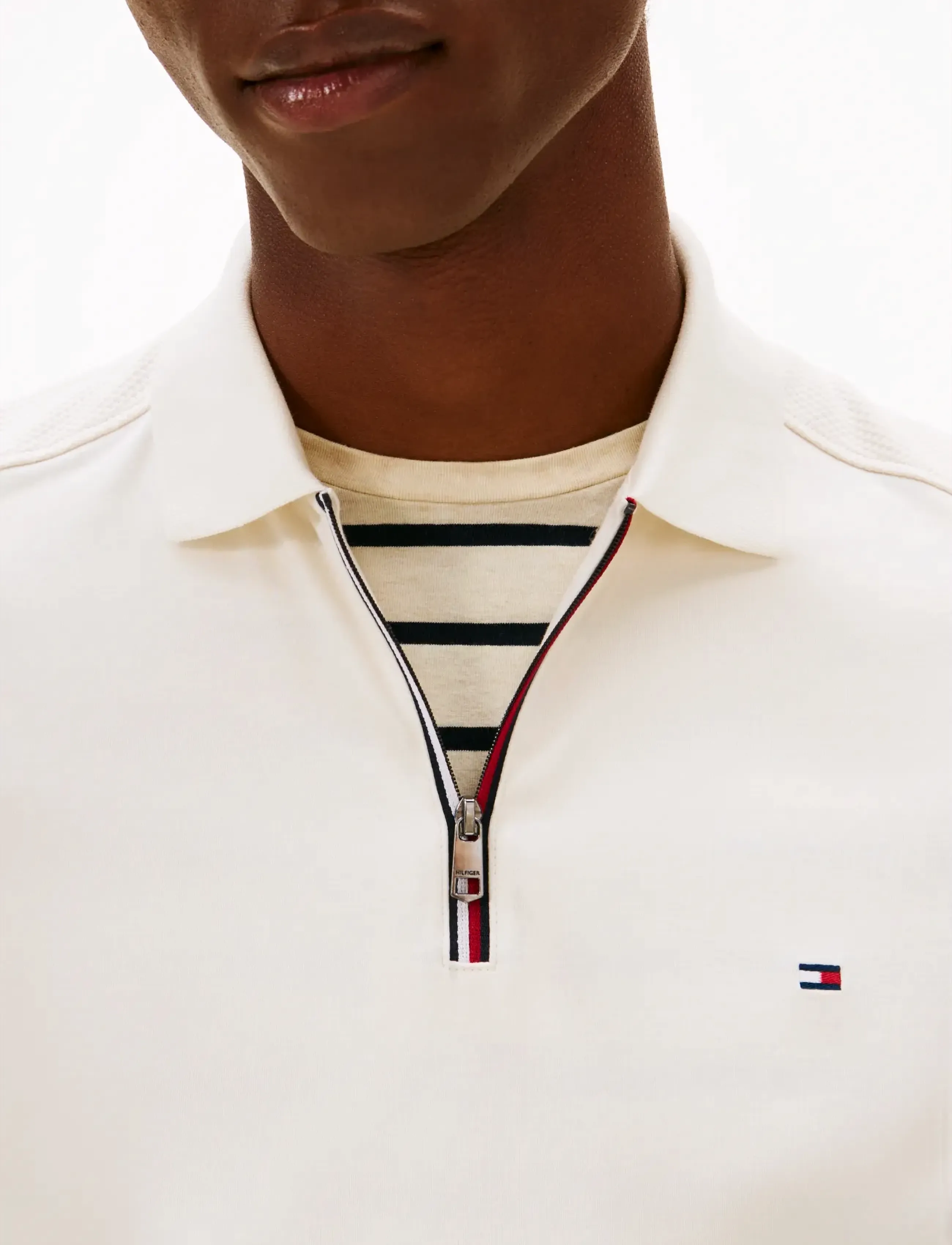 Tommy Hilfiger - LIQUID COTTON RWB ZIP REG POLO - short-sleeved polos - ivory petal - 4