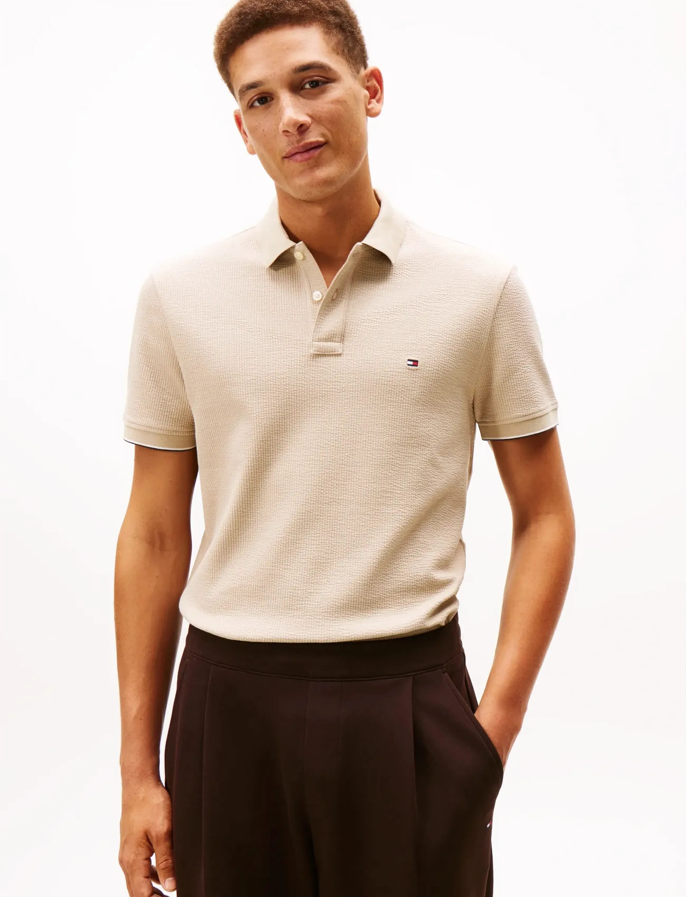 Tommy Hilfiger SEERSUCKER REG POLO - Deals - SANDALWOOD / beige