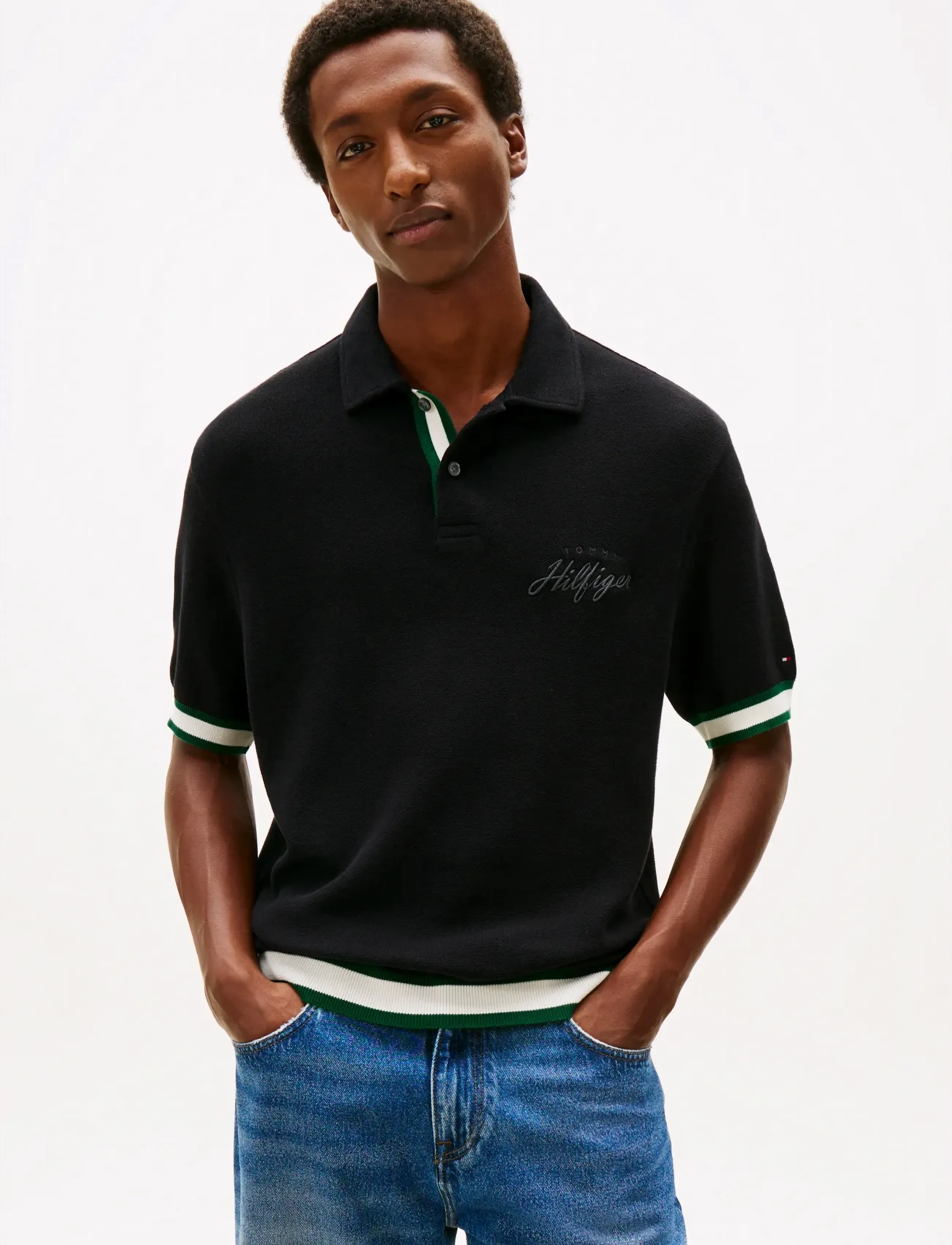 Tommy Hilfiger FLATKNIT CLASSIC FIT POLO - Strickmode - BLACK / black