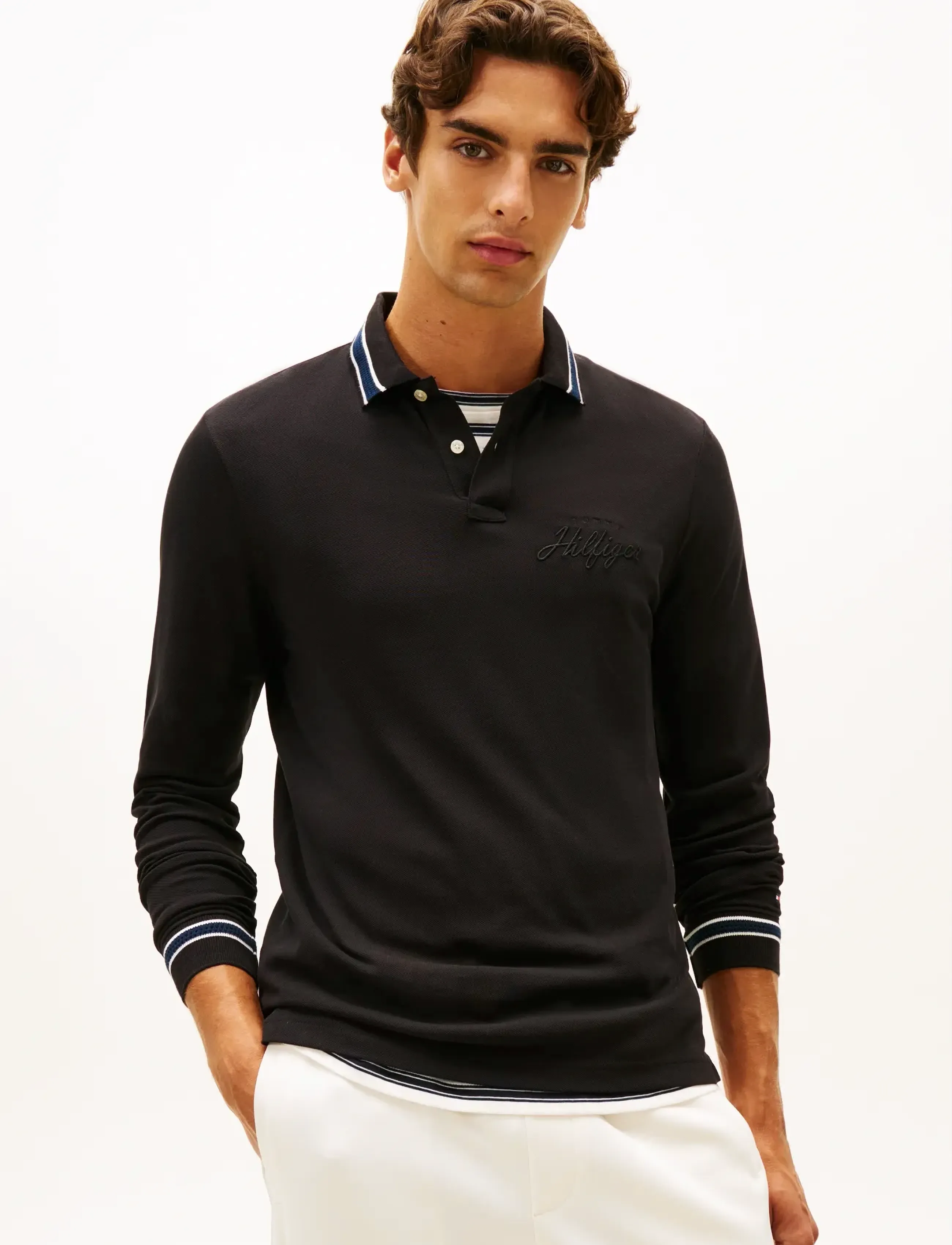Tommy Hilfiger LS CHEST EMBRO REG POLO - Kläder - BLACK / black
