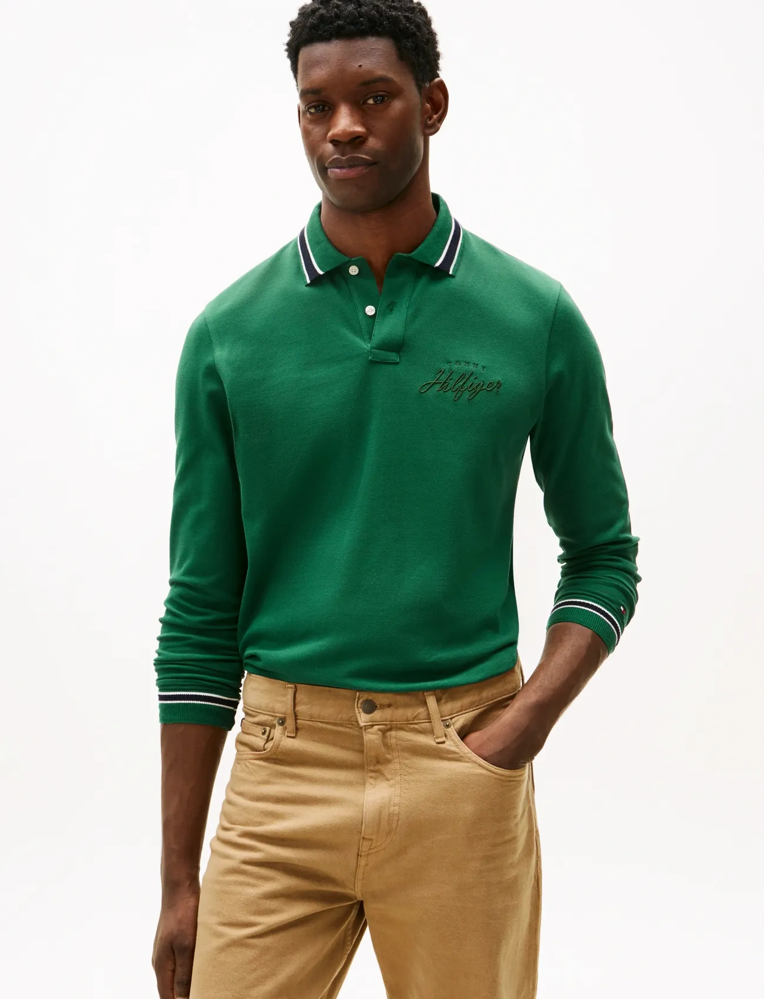 Tommy Hilfiger LS CHEST EMBRO REG POLO - Kläder - DARKENED EMERALD / green
