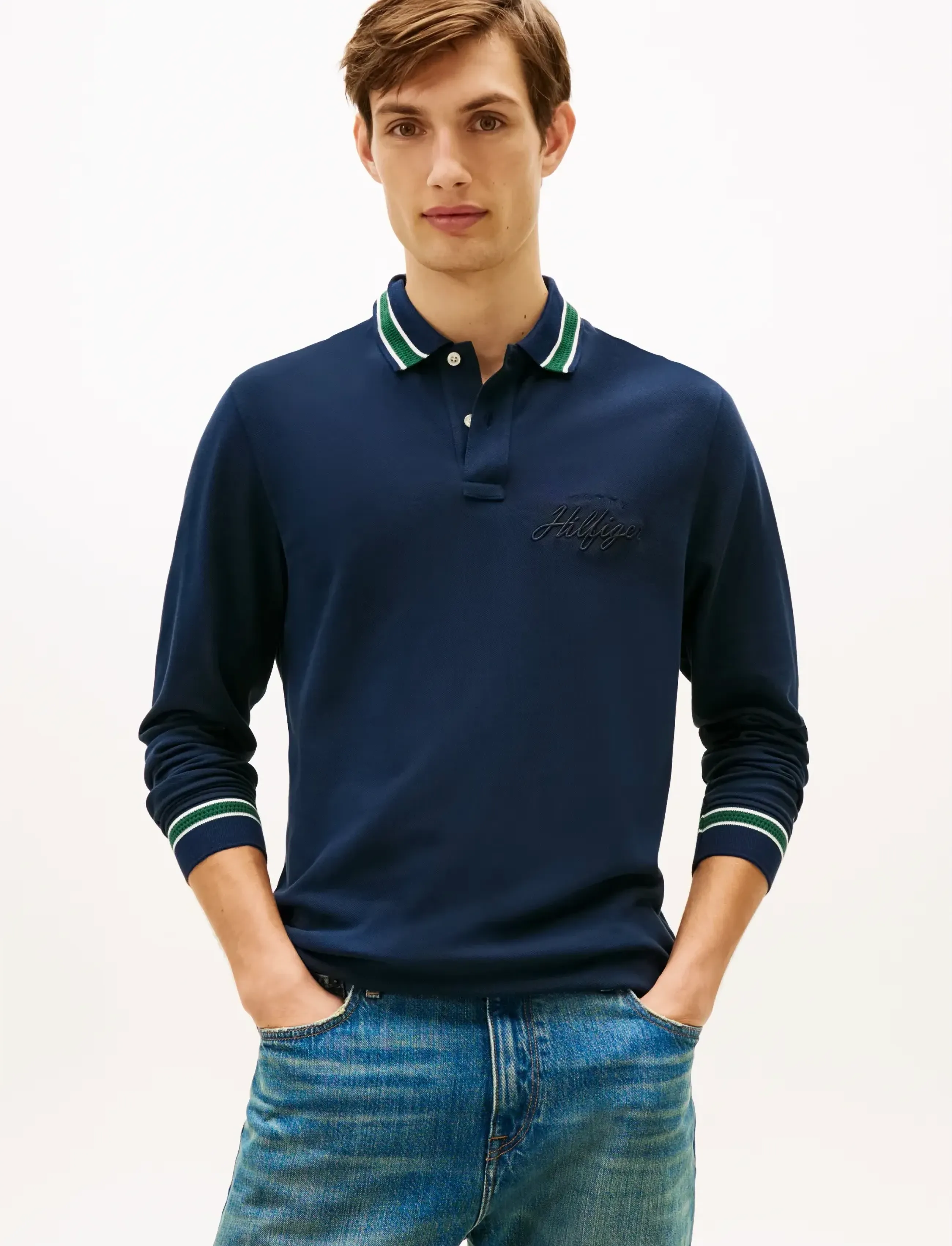 Tommy Hilfiger LS CHEST EMBRO REG POLO - Kläder - DARK NIGHT NAVY / navy