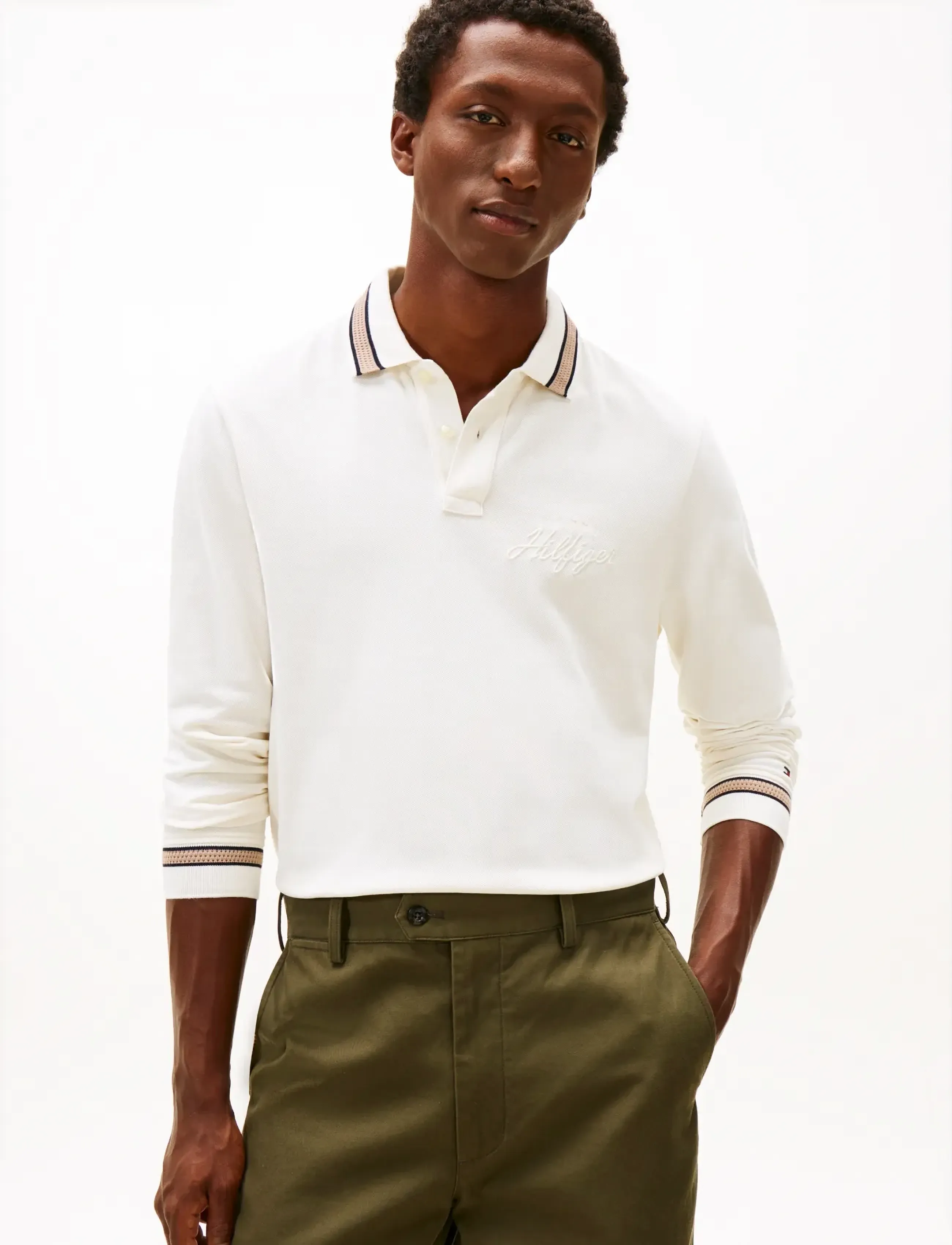 Tommy Hilfiger LS CHEST EMBRO REG POLO - Kläder - IVORY PETAL / cream