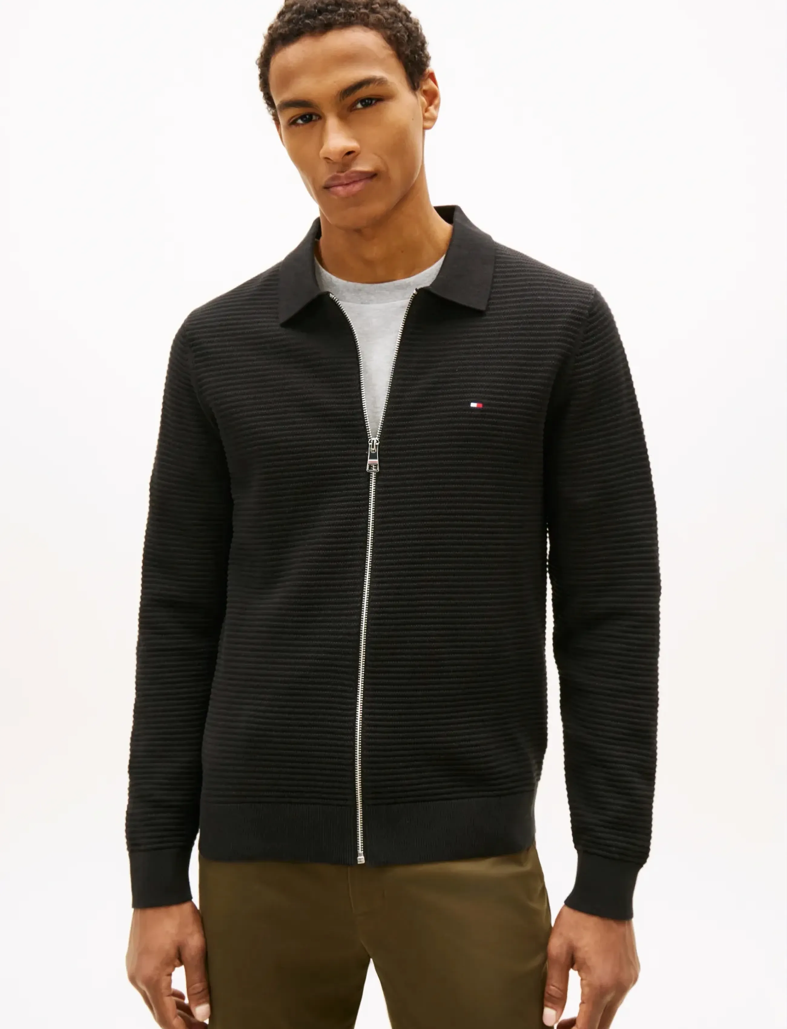 Tommy Hilfiger Seasonal Structure Zip Thru Polo, Mænd, Lynlås Polo, Sort, Str: S