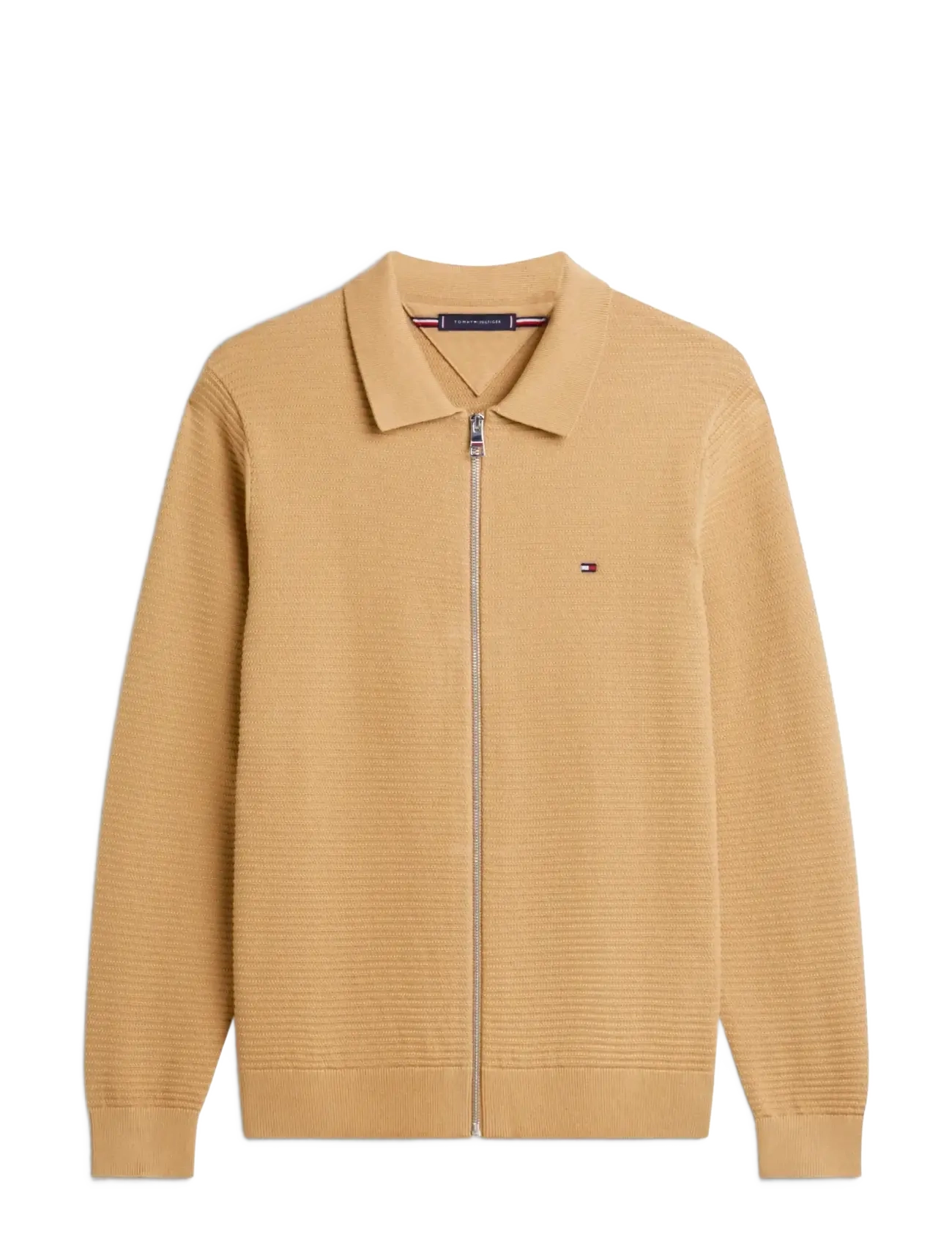 Tommy Hilfiger SEASONAL STRUCTURE ZIP THRU POLO - Kläder - SAFARI CANVAS / beige