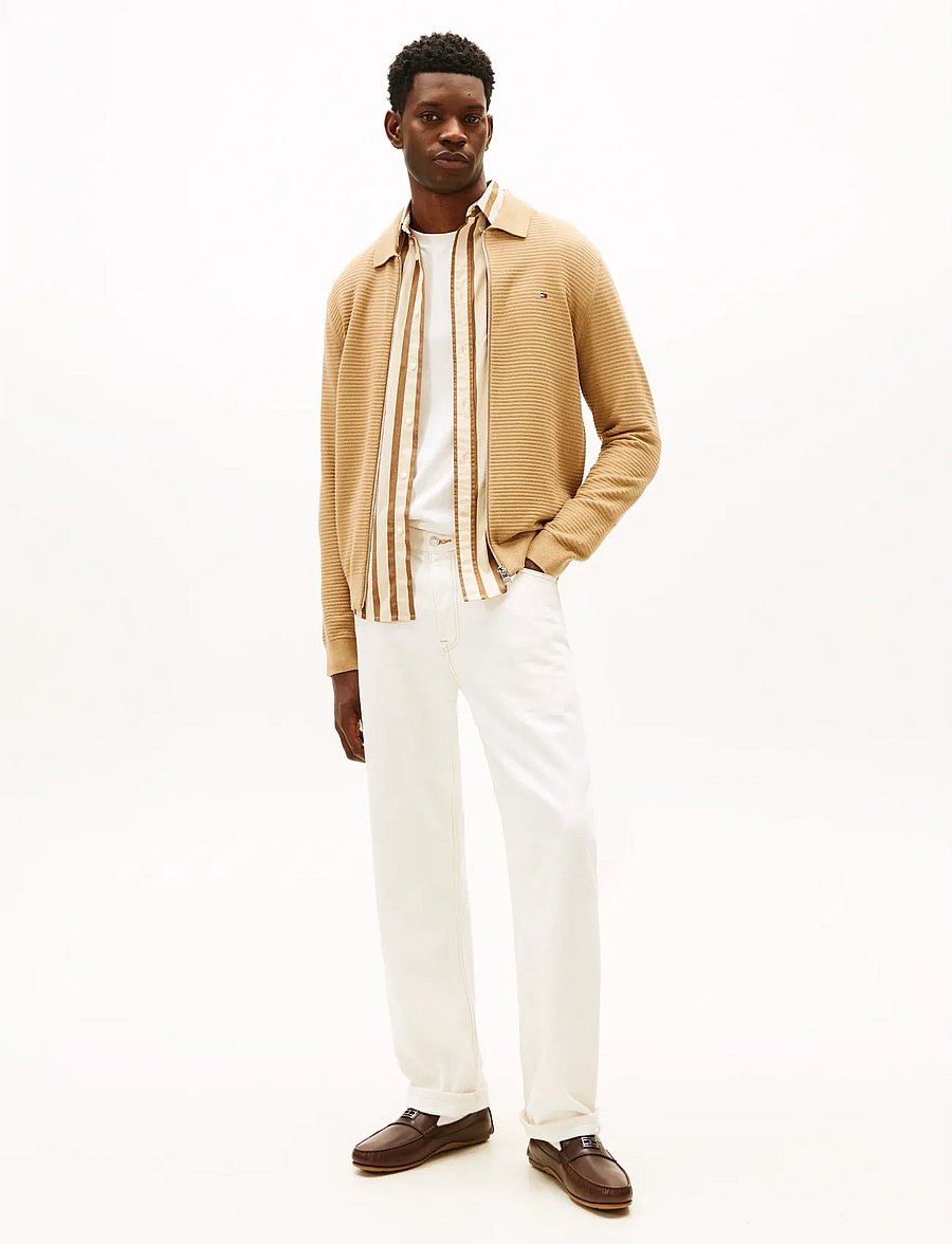 Tommy Hilfiger - SEASONAL STRUCTURE ZIP THRU POLO - kardiganid - safari canvas - 2