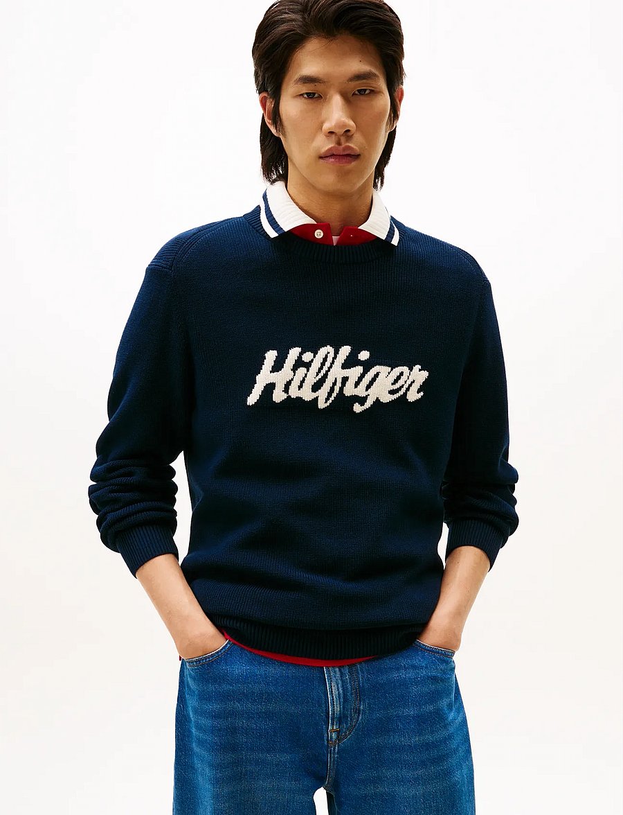 Tommy Hilfiger - SEASONAL GRAPHIC COTTON CNECK - Ümara kaelusega - dark night navy - 0