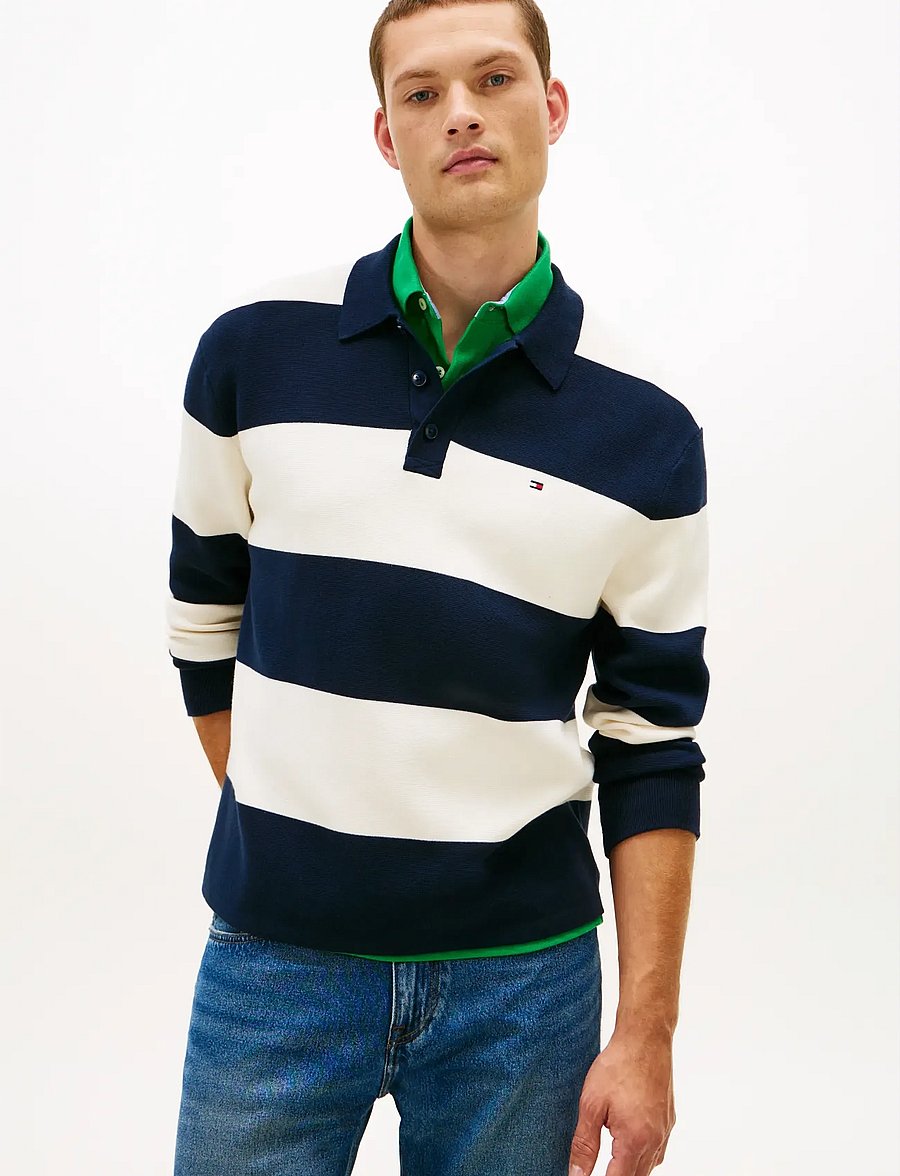 Tommy Hilfiger - FULL MILANO LS POLO - polo krekli ar garām piedurknēm - dark night navy ivory petal - 0
