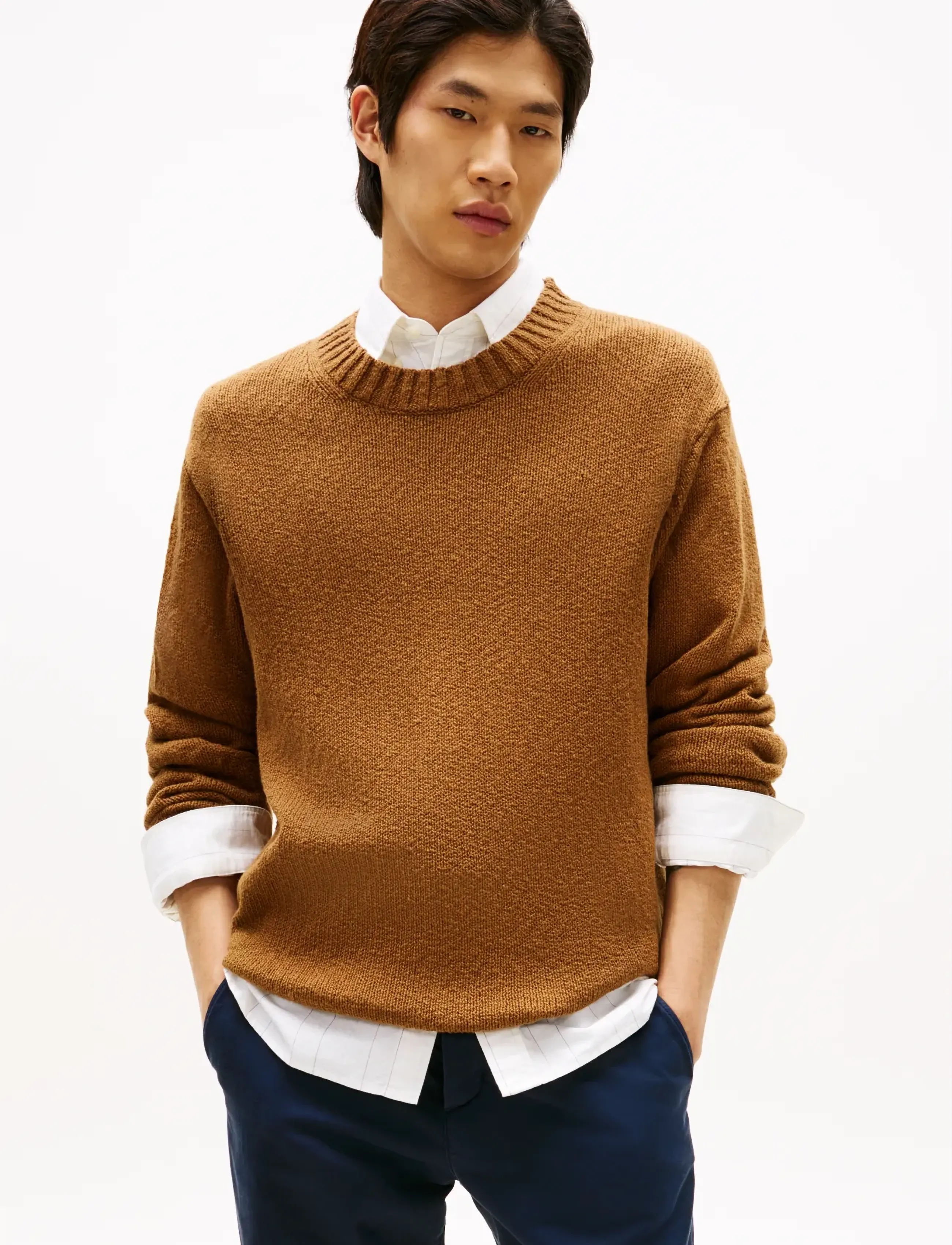 Tommy Hilfiger SOFT TEXTURED CREW NECK - Strickmode - HIGHLAND KHAKI / brown
