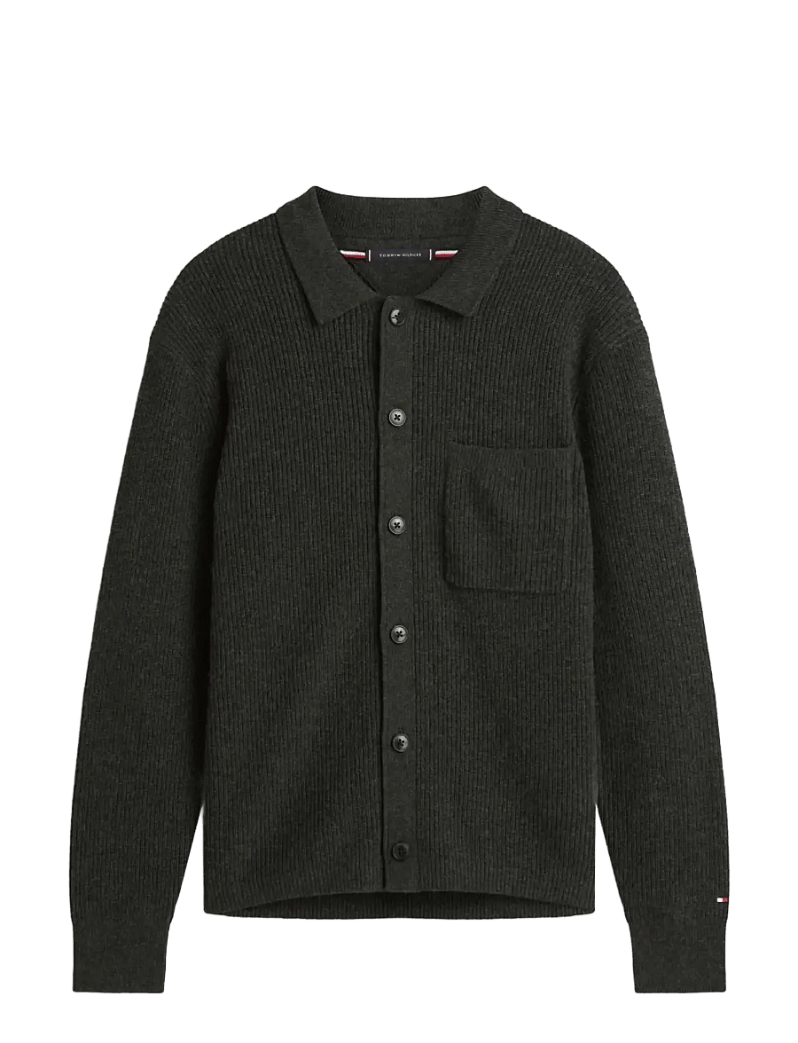 Tommy Hilfiger - FISHERMAN RIB COACH JACKET - cardigans - dark grey heather - 1