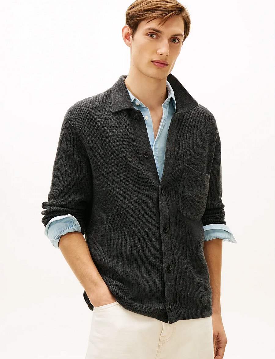 Tommy Hilfiger - FISHERMAN RIB COACH JACKET - cardigans - dark grey heather - 0