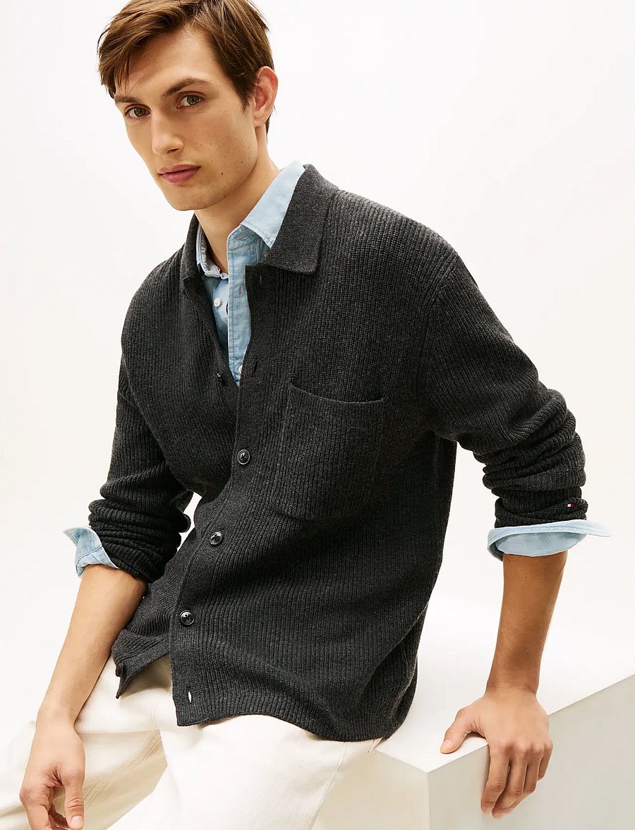 Tommy Hilfiger - FISHERMAN RIB COACH JACKET - cardigans - dark grey heather - 4