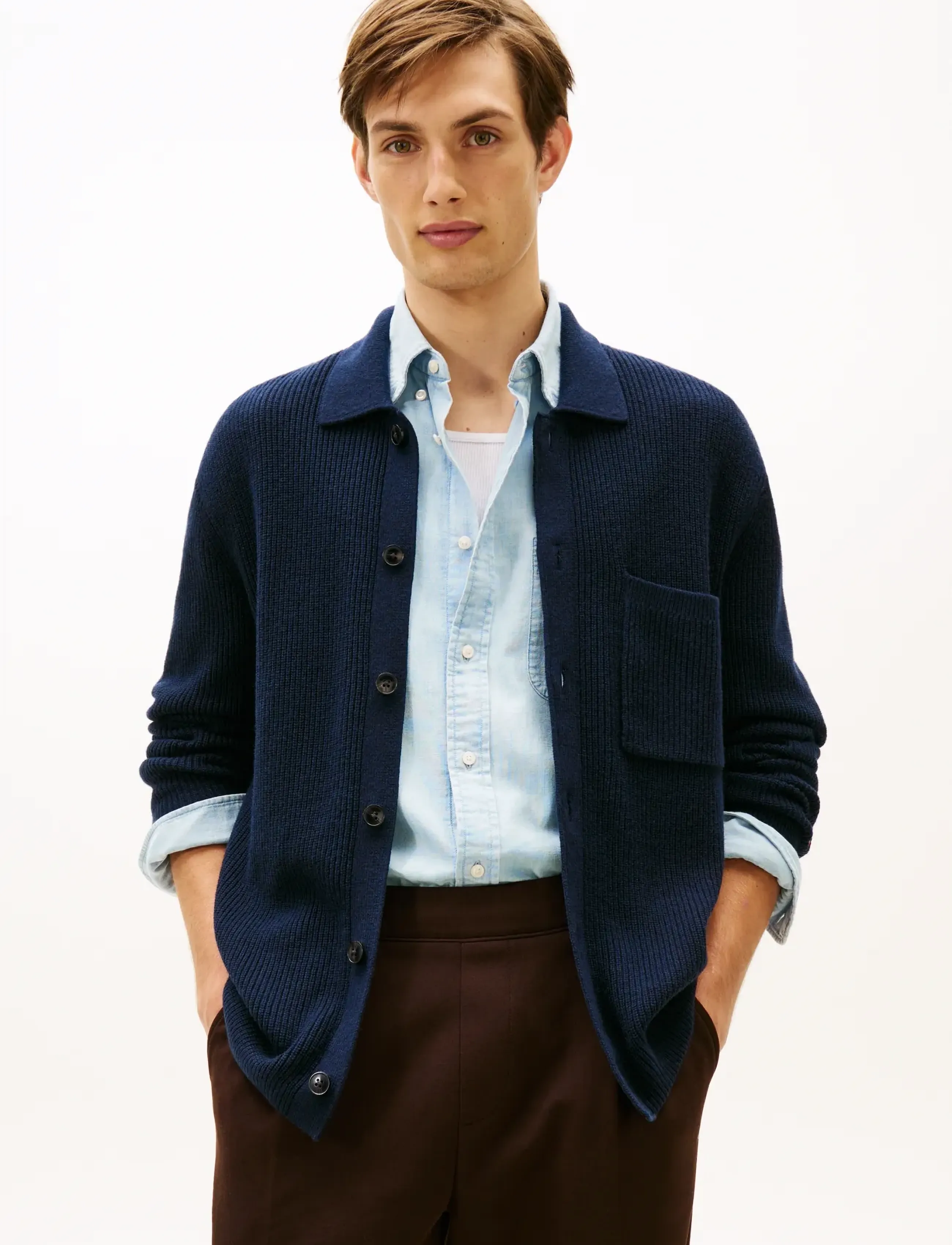 Tommy Hilfiger Fisherman Rib Coach Jacket, S, Knitwear, Marineblau - Cardigans, Männerswear