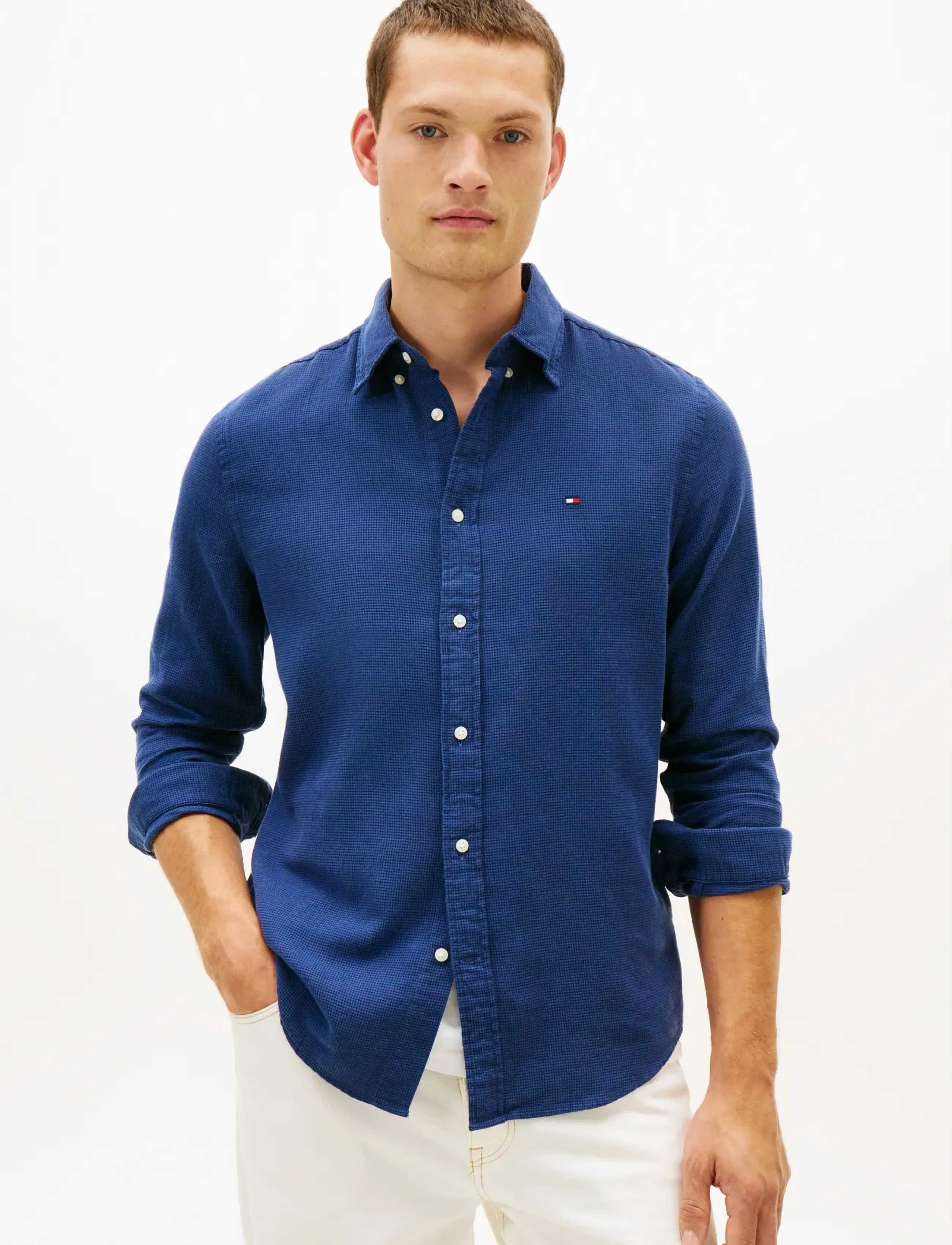 Tommy Hilfiger Dobby Structure Rf Shirt, Mænd, Dobby Button-Down Skjorte, Blå, Str: XXL