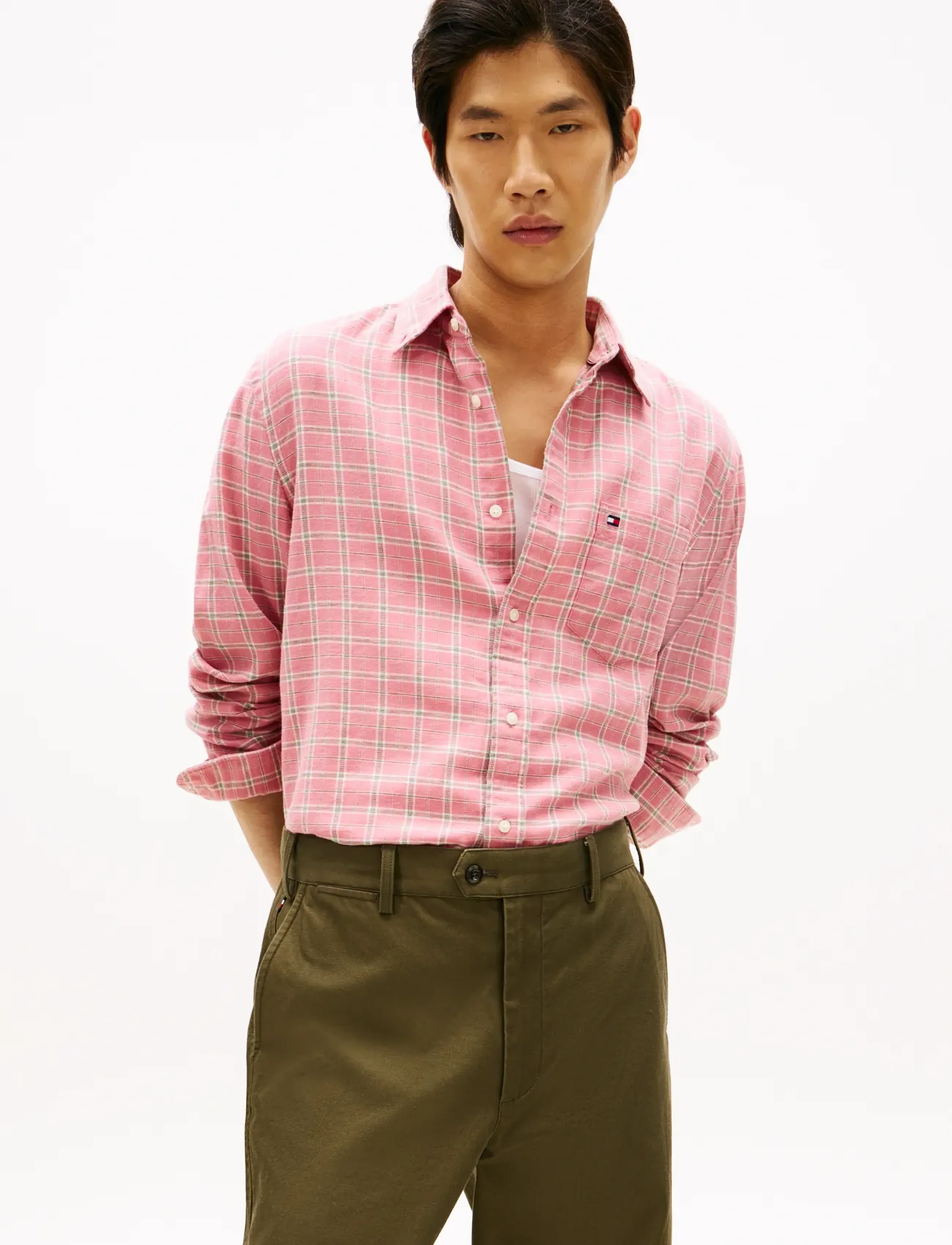 Tommy Hilfiger Brushed Linen Medium Check, XS, Pink, Shirts > Checkered Shirt, Herre