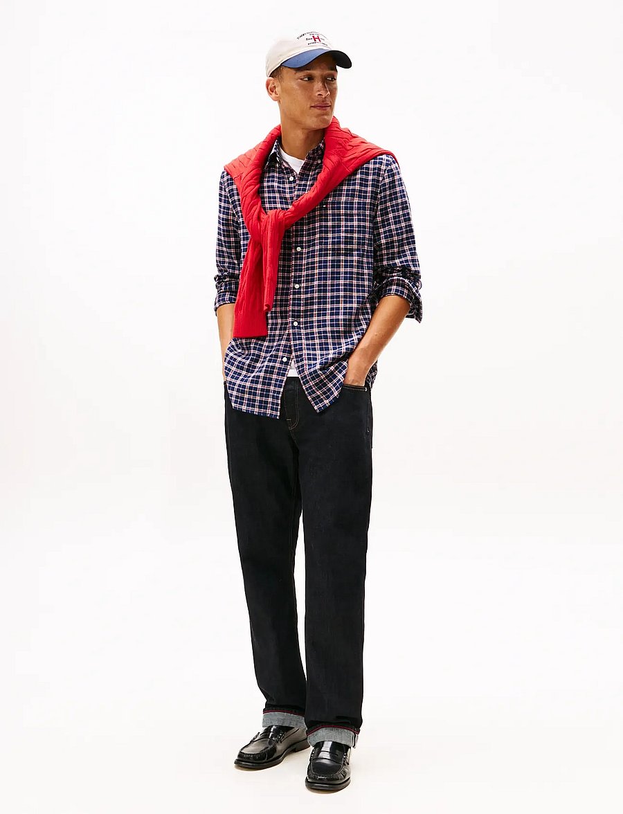 Tommy Hilfiger - BRUSHED LINEN MEDIUM CHECK - ruudulised särgid - carbon navy check - 2