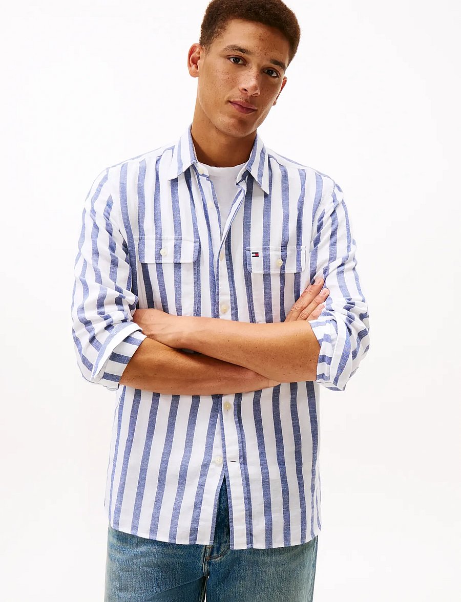 Tommy Hilfiger - BRUSHED LINEN TWILL STP RLX SHT - casual hemden - bold blue stripe - 0